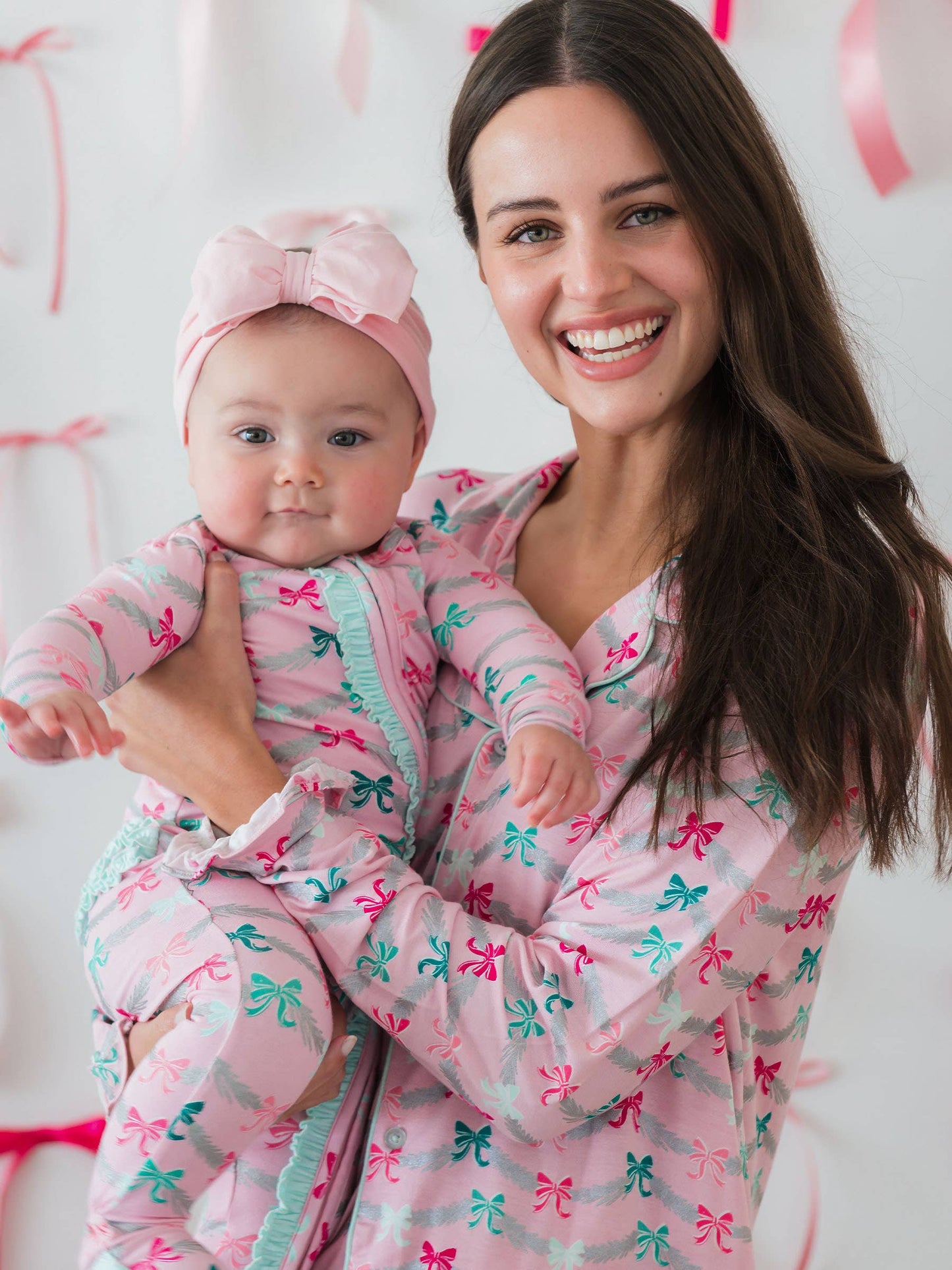 SoftSnooze™ Baby Girls Cotton Modal Sparkle Pink Tinsel Tidings Footed Ruffle One Piece Pajama