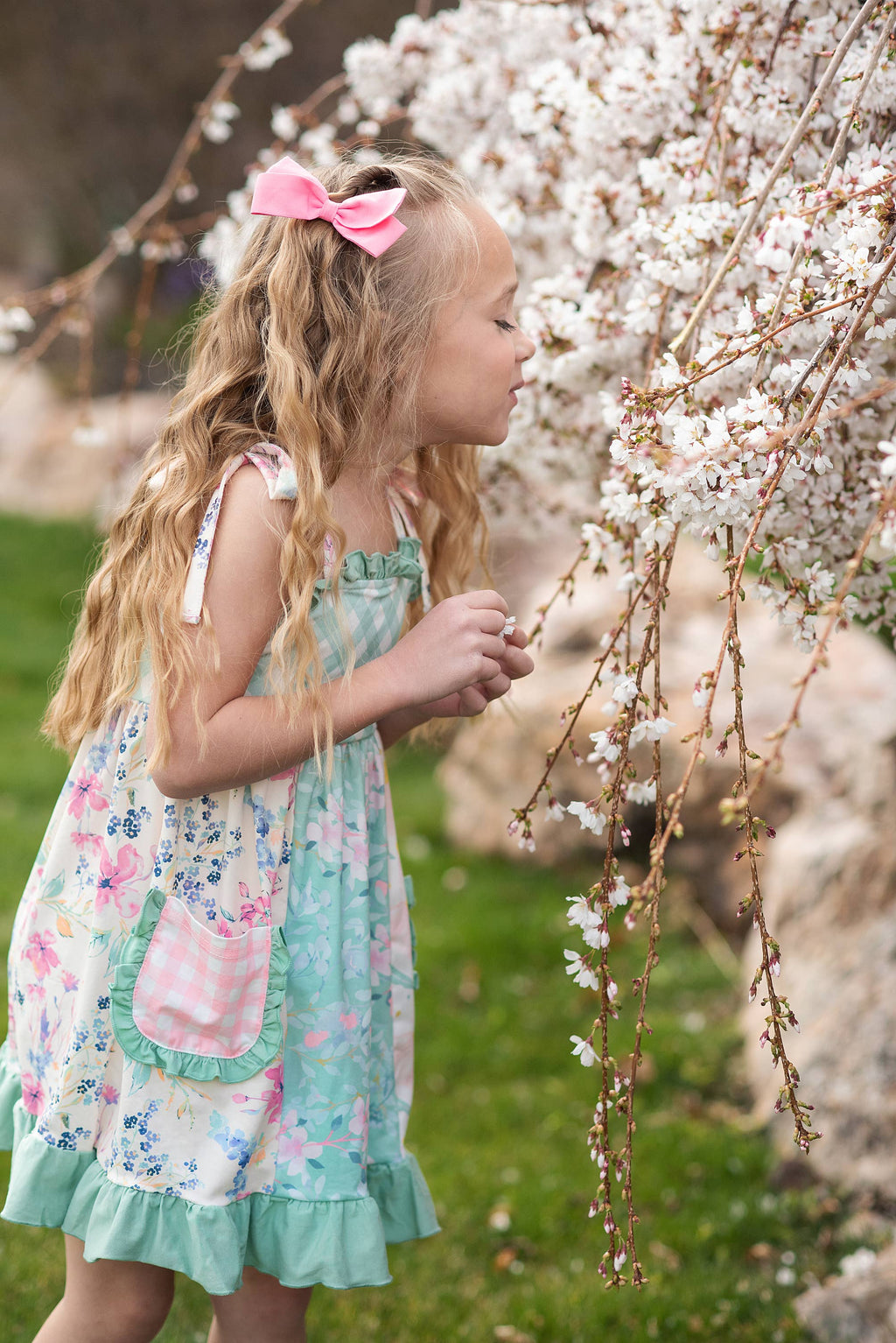 Girls Mint Gingham Ruffle Pocket Spring Easter Summer Dress