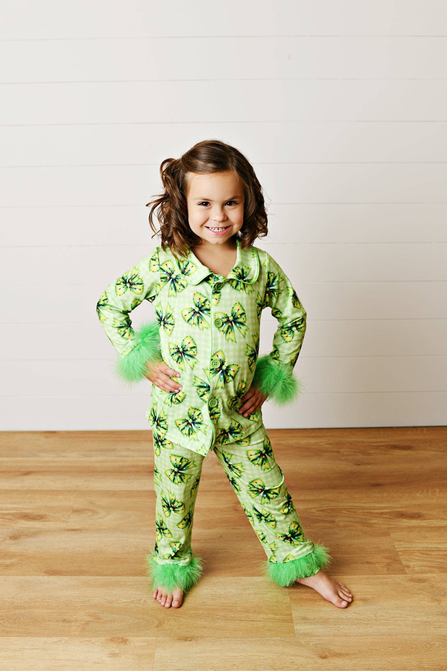 Girls Holiday Christmas Green Festive Bow Lounge Set