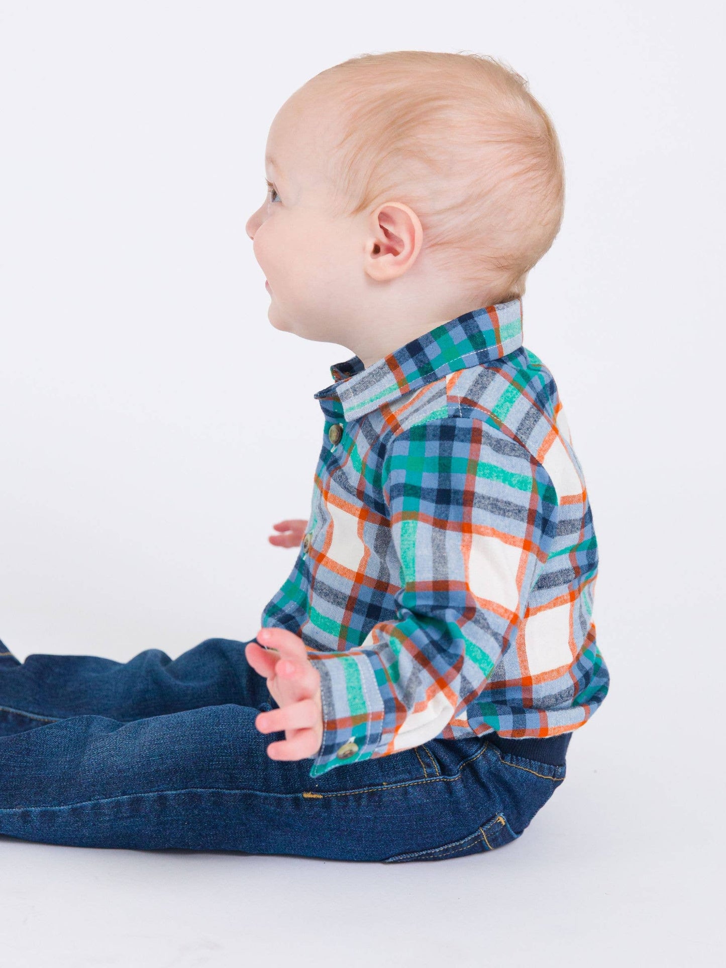 Baby Boys Peyton Plaid Long Sleeve Button Down Bodysuit