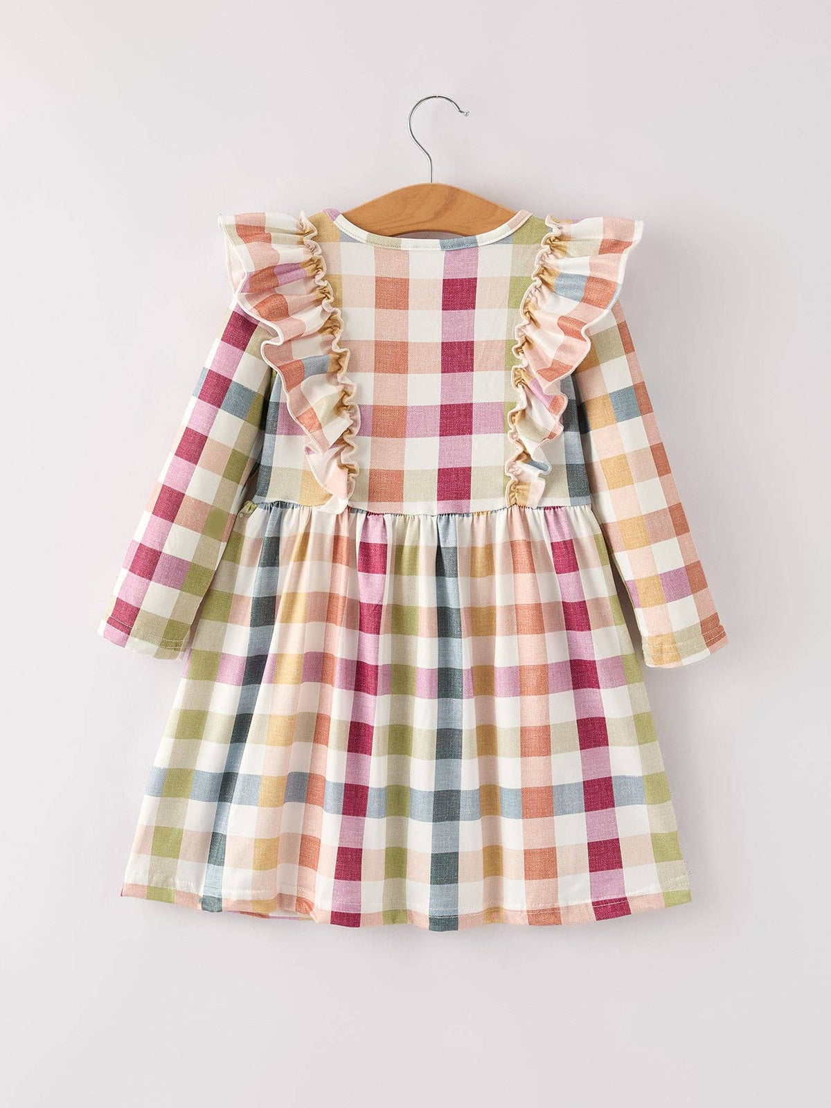 Fall Thanksgiving Plaid Long Sleeve Girls Dress