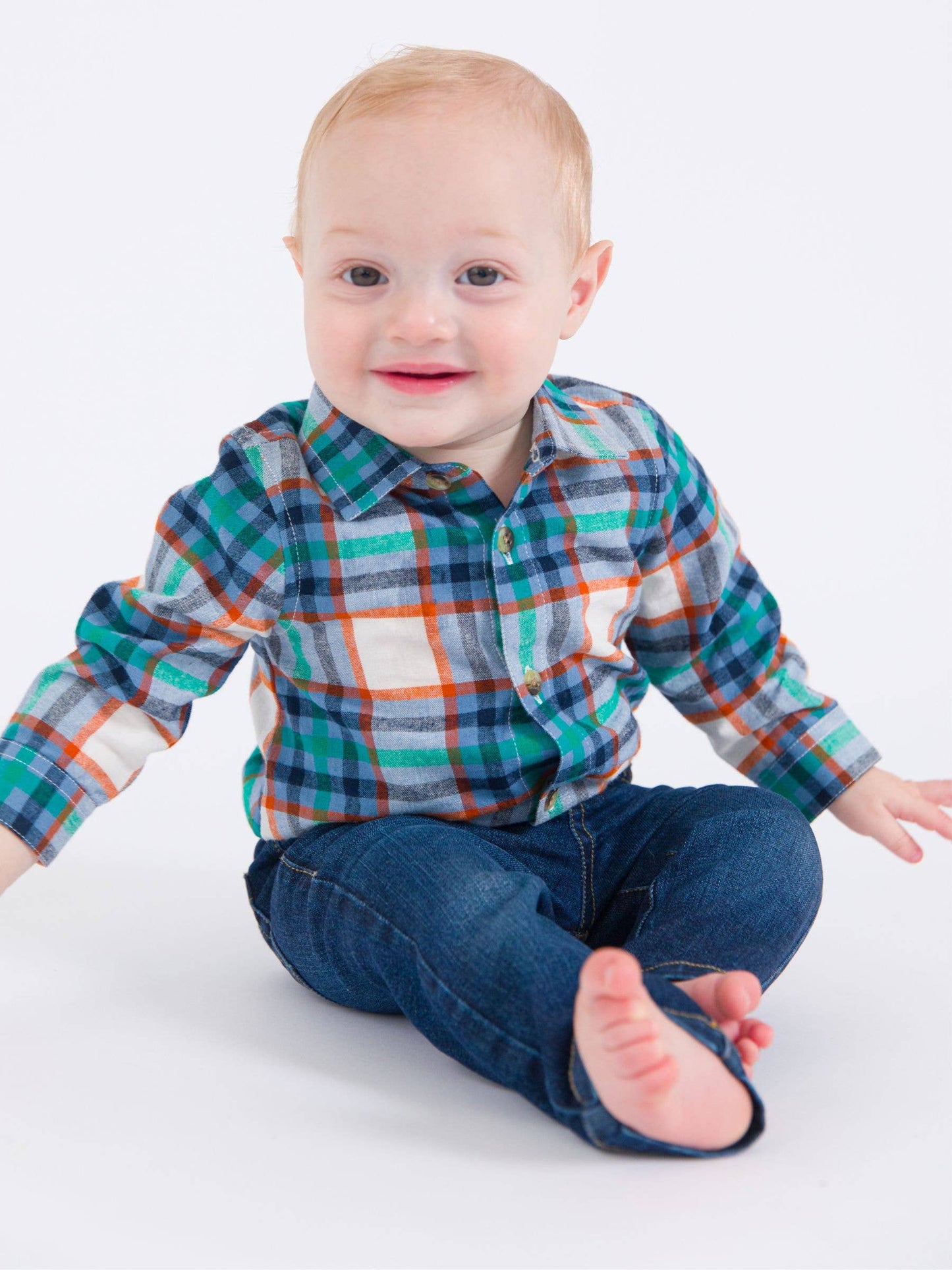 Baby Boys Peyton Plaid Long Sleeve Button Down Bodysuit