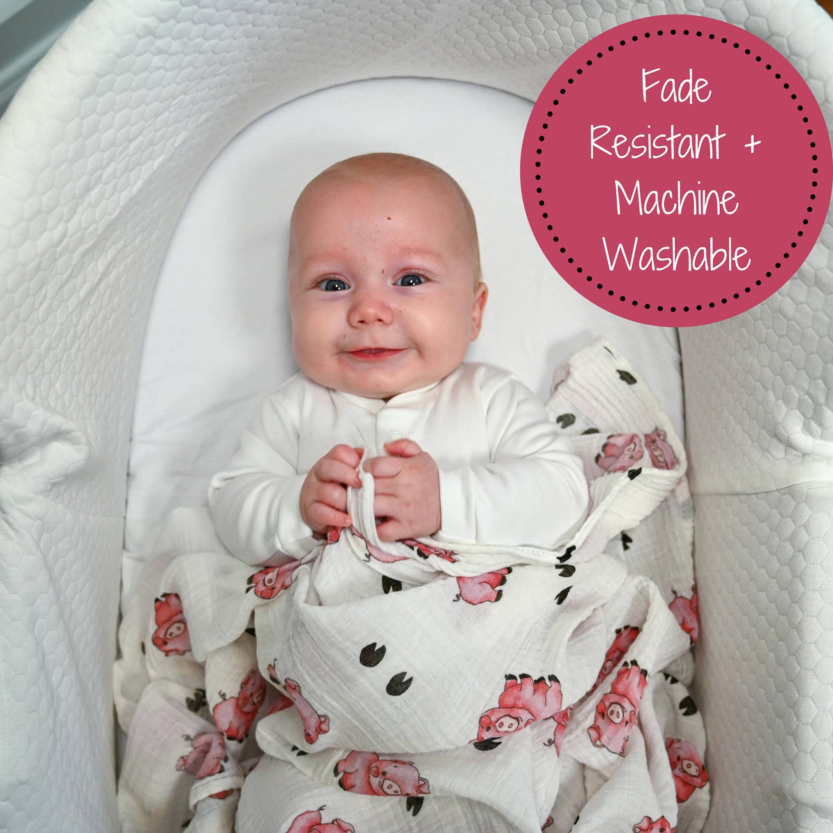 Baby Muslin Swaddle Blanket 47x47 Oink Oink