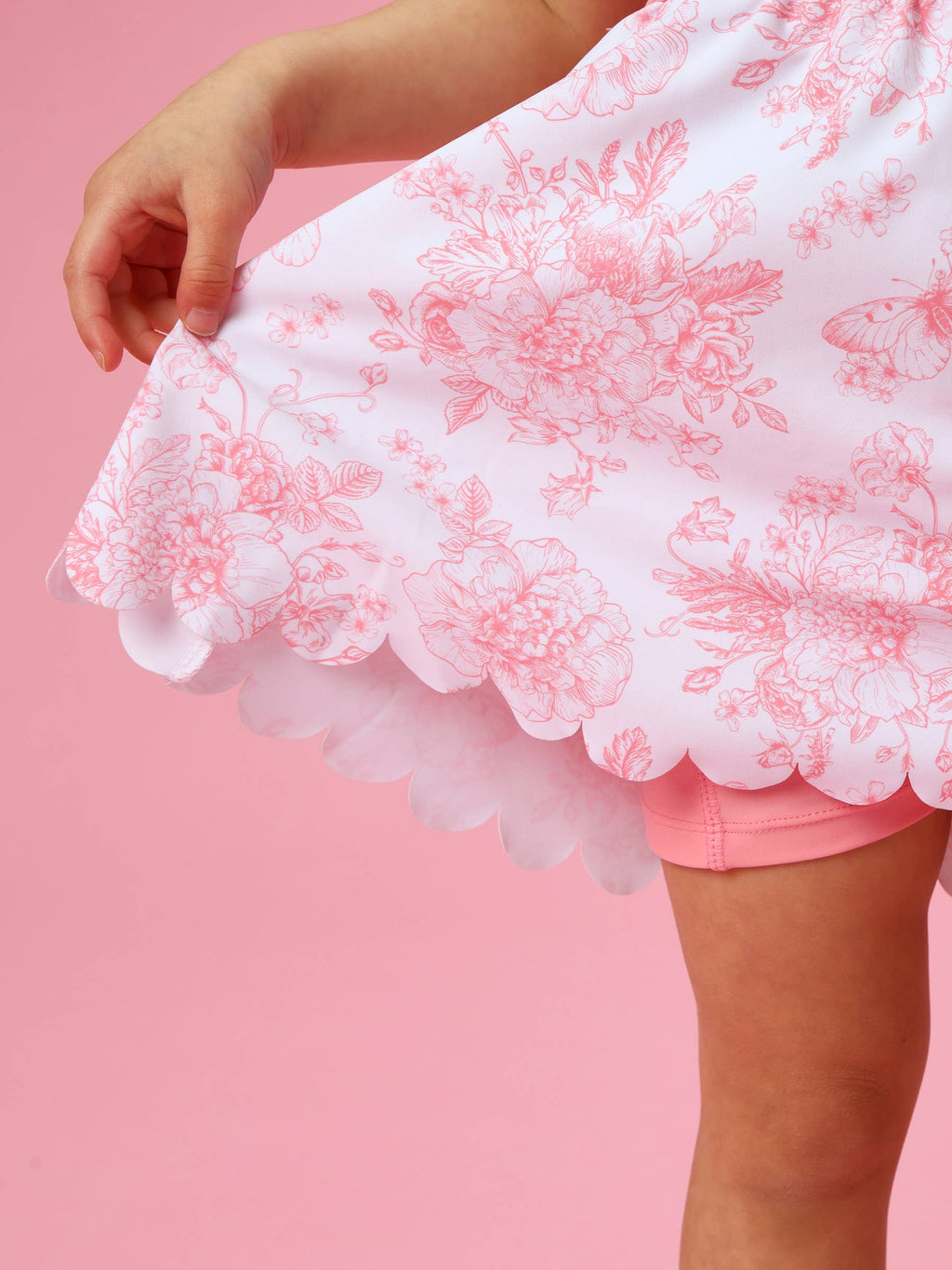 Girls Bubblegum Pink Butterfly Garden Toile Active Short Sleeve Bow Dress & Bike Short Set
