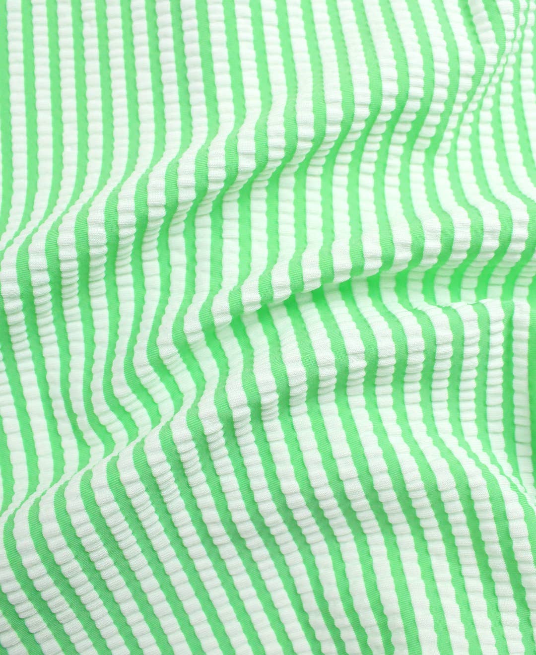Baby Girls Spring Green Seersucker Long Sleeve One Piece Rash Guard Swimsuit with Signature Rear Ruffles