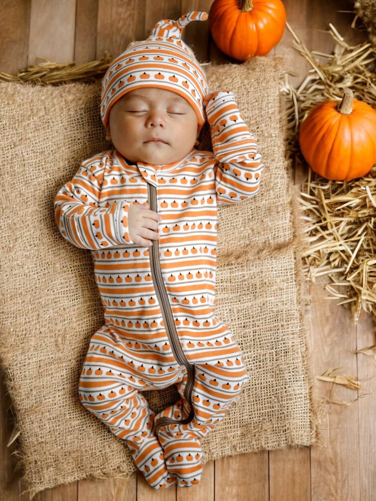Pumpkin Stripe / Organic Zip Footie