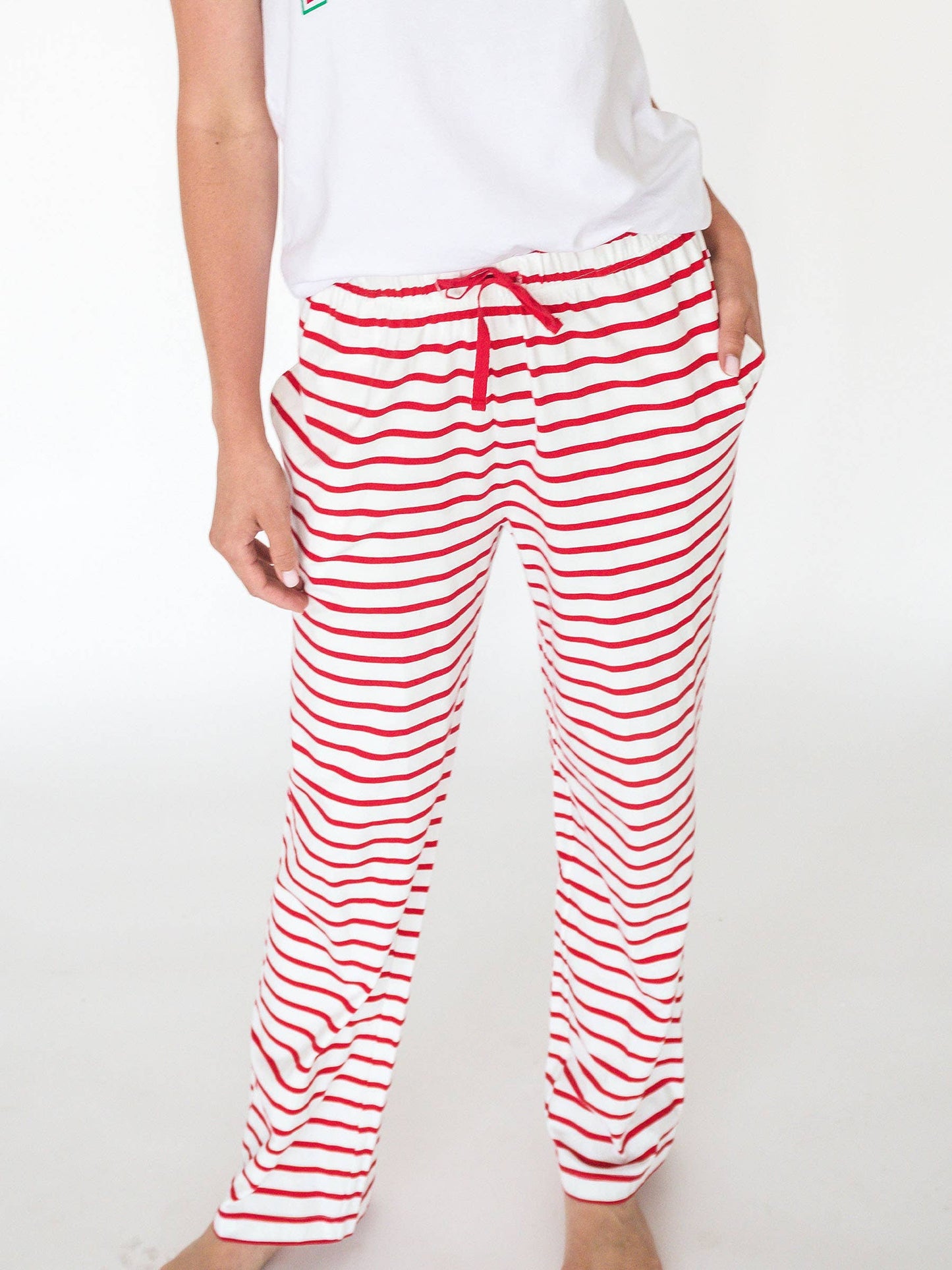 SoftSnooze™ Adult Cotton Modal Red & White Stripe Pajama Pants
