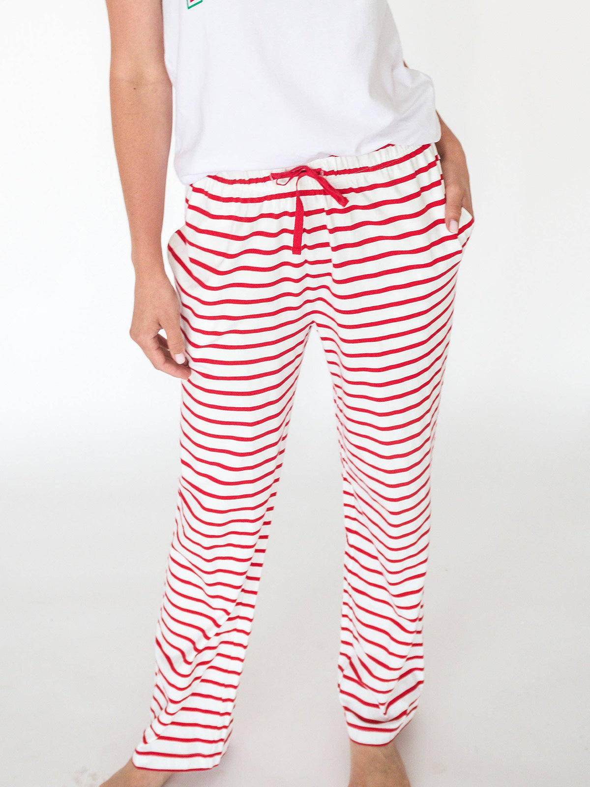 SoftSnooze™ Adult Cotton Modal Red & White Stripe Pajama Pants