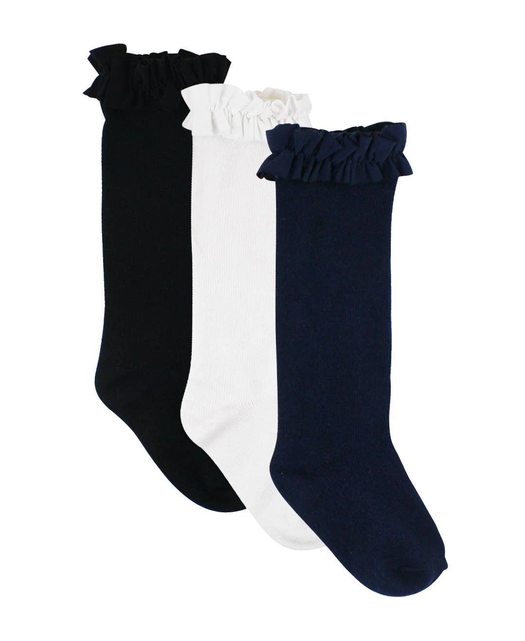Girls Black; White & Dark Navy 3-Pack Knee High Ruffle Socks