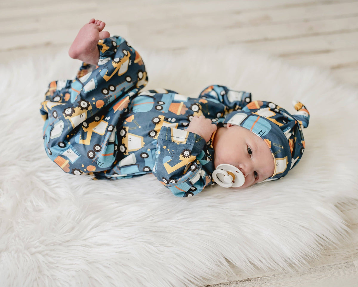 Infant Boys Truck Baby Gown and Hat Set