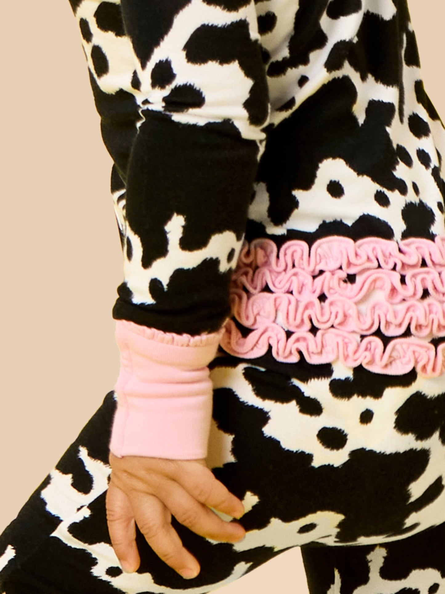 SoftSnooze™ Baby Girls Bamboo Viscose Moo Crew Convertible Ruffle One Piece Footie Pajama