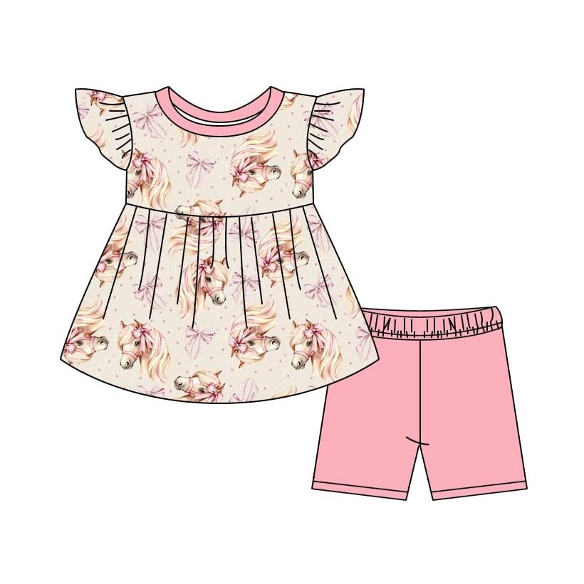 Blush Pony Parade Bamboo Shorts Set