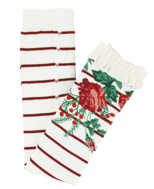 Girls Rosewood Stripe Patterned Footless Ruffle Tights