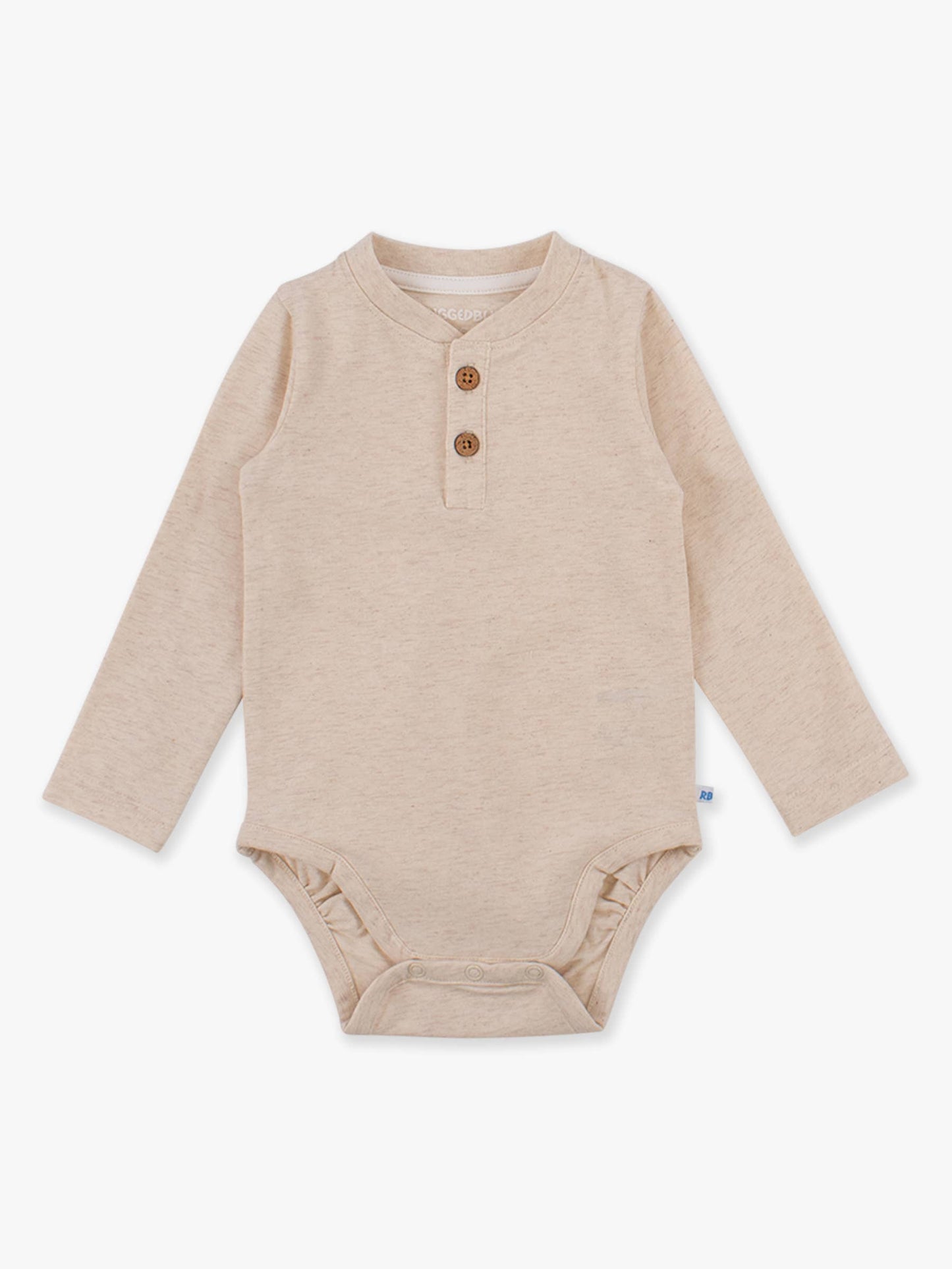Baby Boys Heather Oatmeal Knit Long Sleeve 2-Button Henley Bodysuit