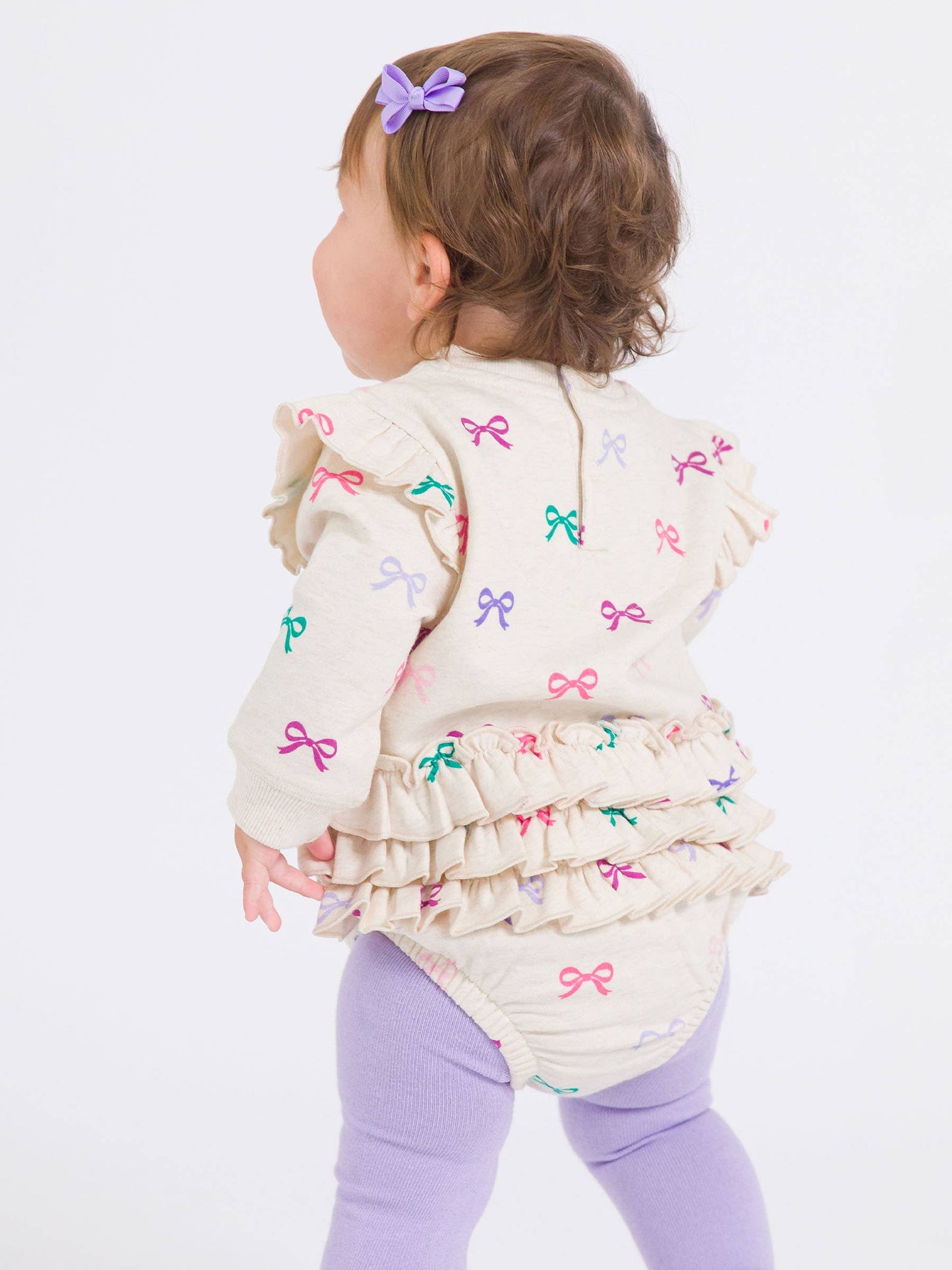 Baby Girls Heather Oatmeal Ribbons Sweatshirt Bubble Romper