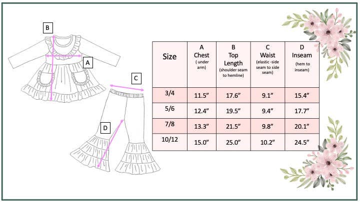 Kids Beige Heart Floral Pocket Bell Bottom Ruffle Pant Set