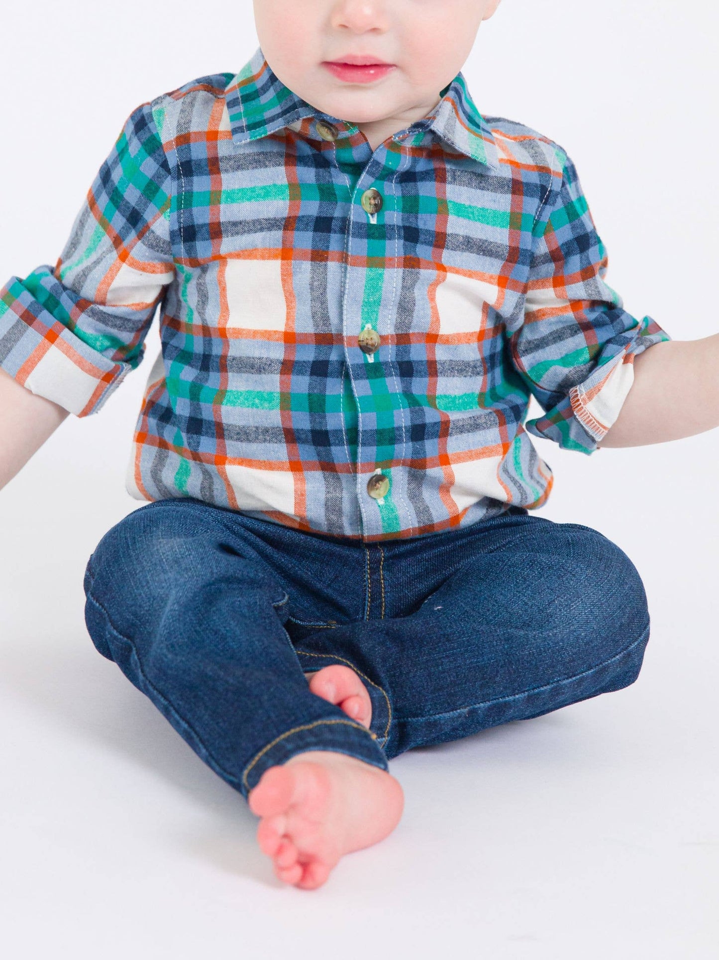 Baby Boys Peyton Plaid Long Sleeve Button Down Bodysuit