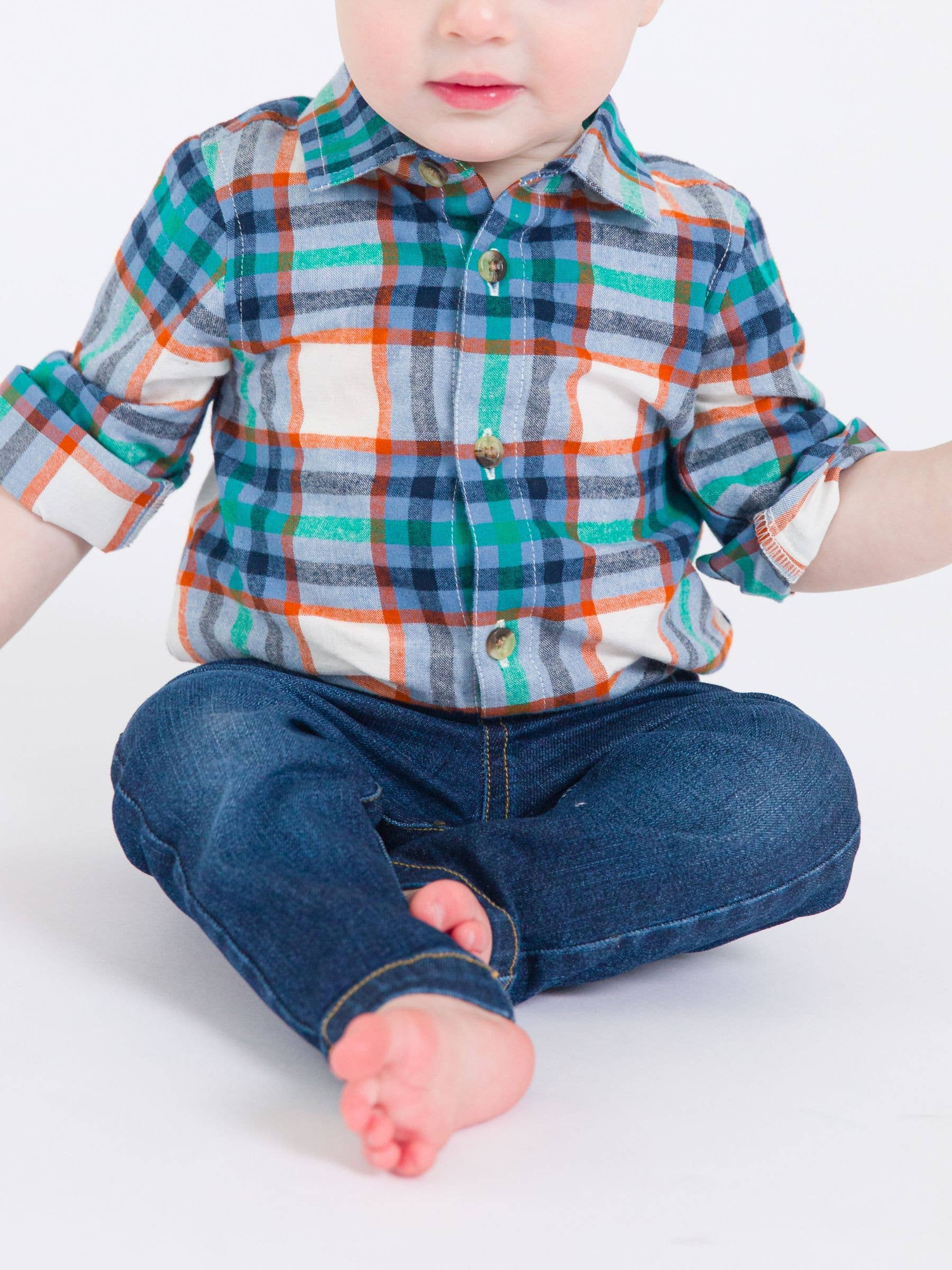 Baby Boys Peyton Plaid Long Sleeve Button Down Bodysuit