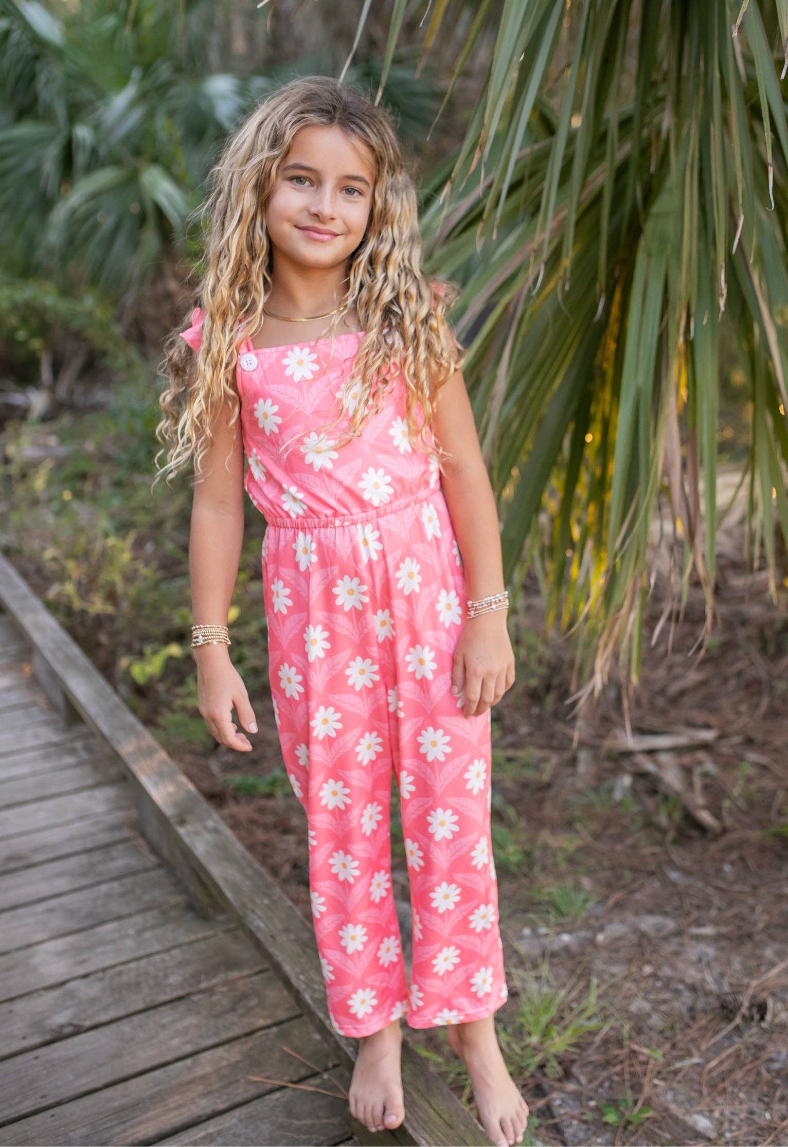 Girls Pink Amelia Daisy Flower Spring Summer Jumpsuit