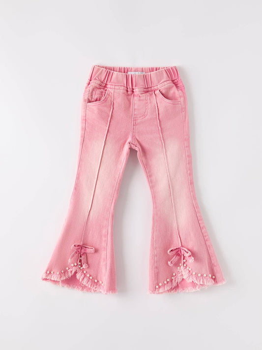 Pink Flared Elastic Jeans