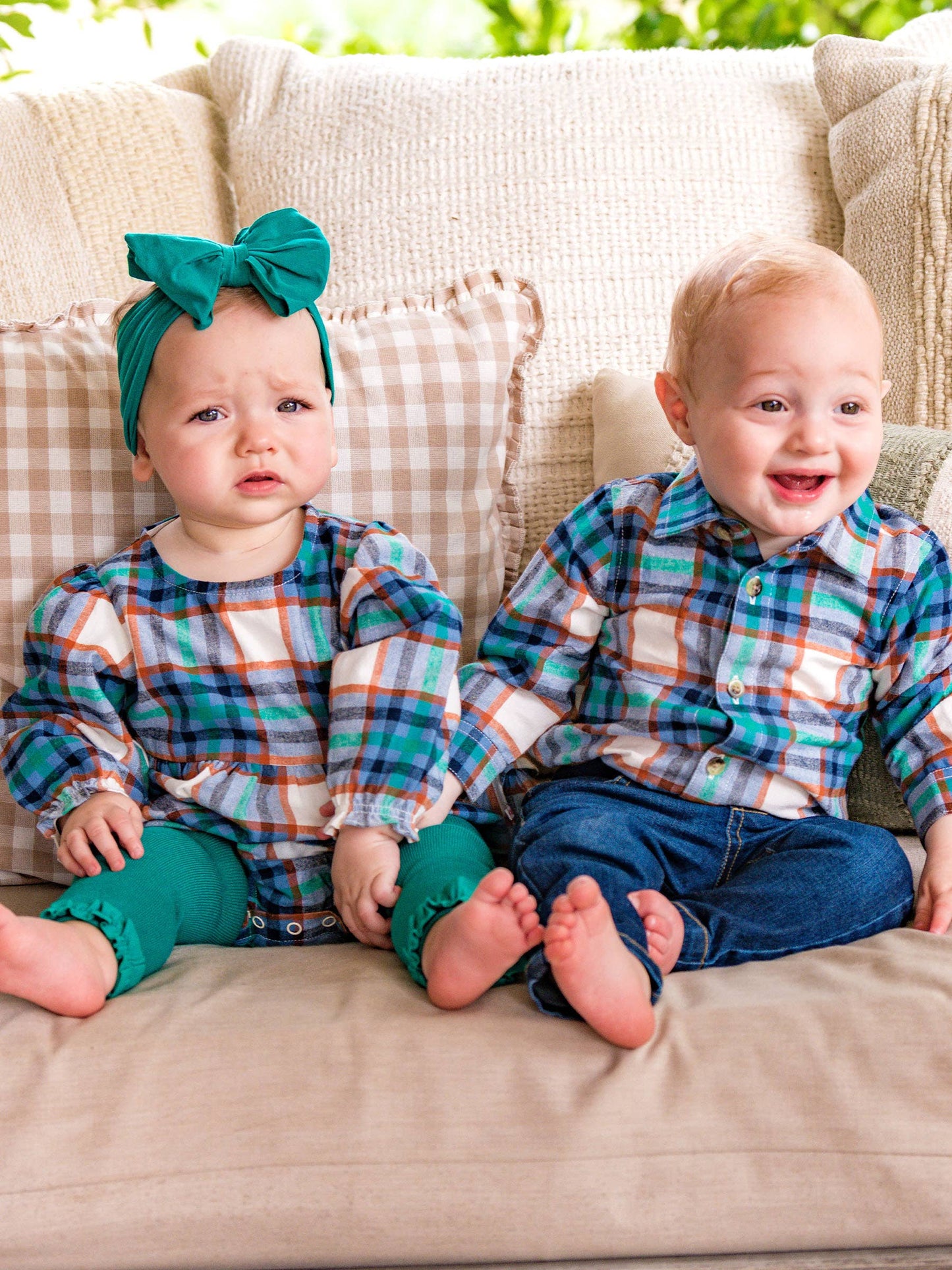 Baby Girls Peyton Plaid Woven Long Sleeve Bubble Romper