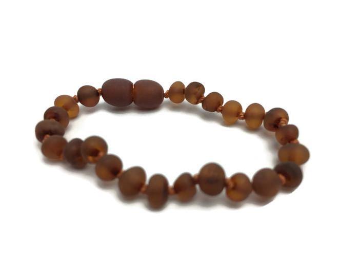 Raw Unpolished Cognac Baltic Amber Bracelet for Baby, Infant, Toddler, Big Kid, Child