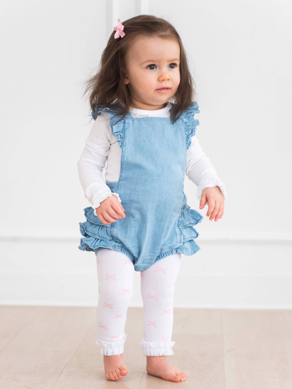 Girls Pink Bows Patterned Footless Ruffle Tights