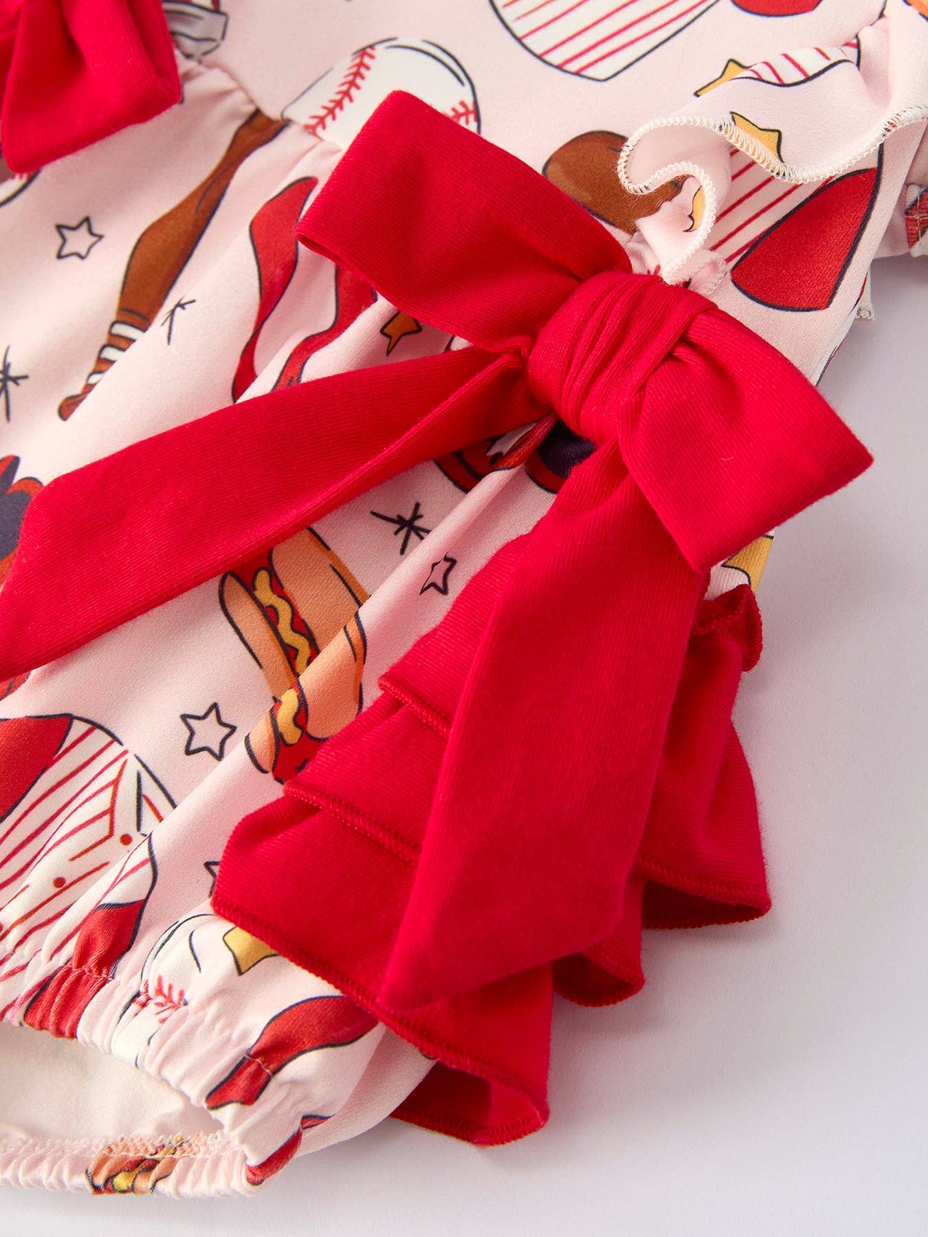 Baby Girl Romper with Red Bows Baseball Print