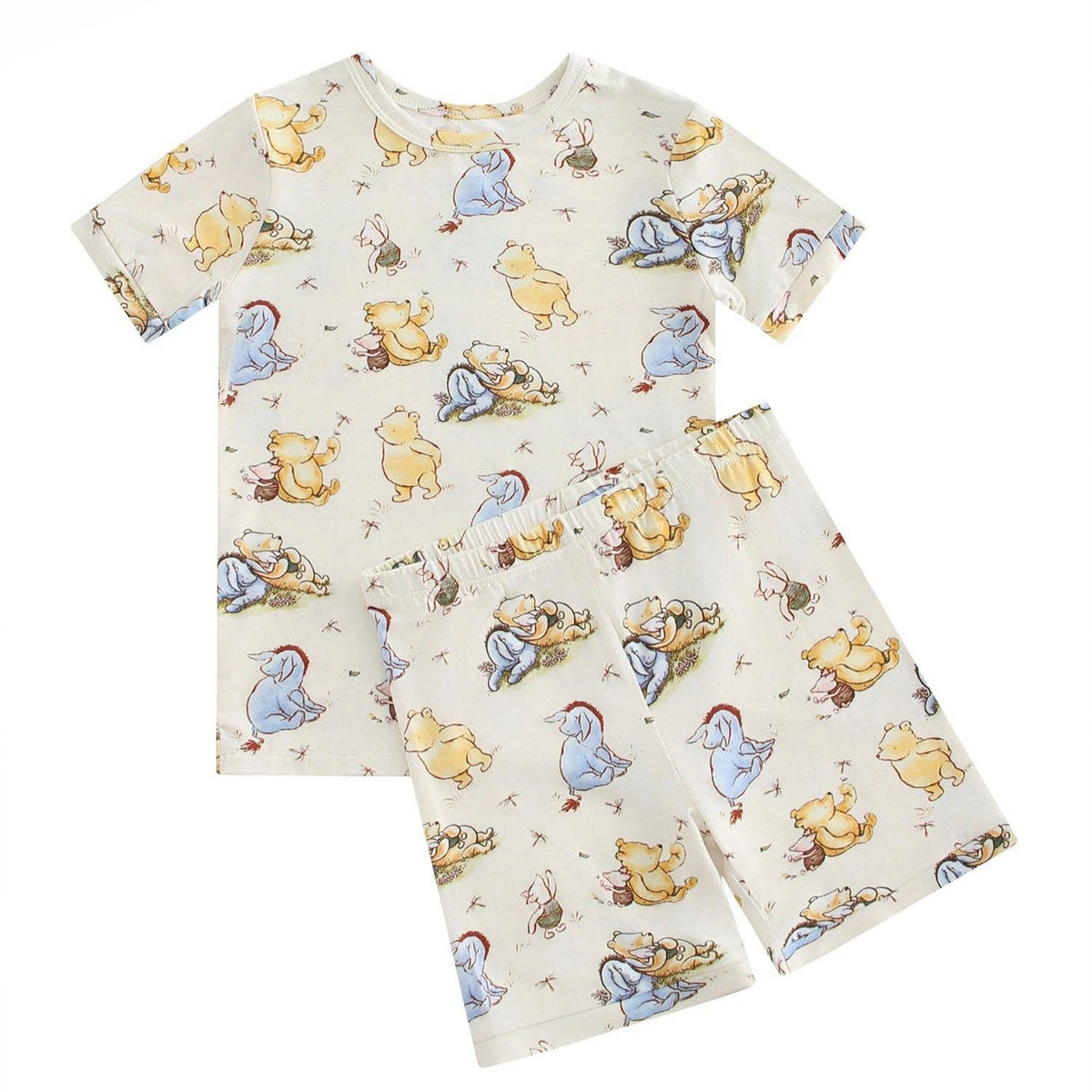 PoshTOT Little Yellow Bear Print 2 Piece Short Sleeves PJ Set