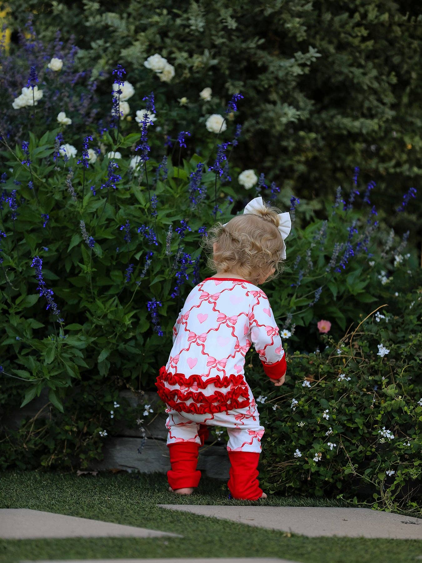 Valentine’s Day Baby Girl Romper with Heart and Bow Print