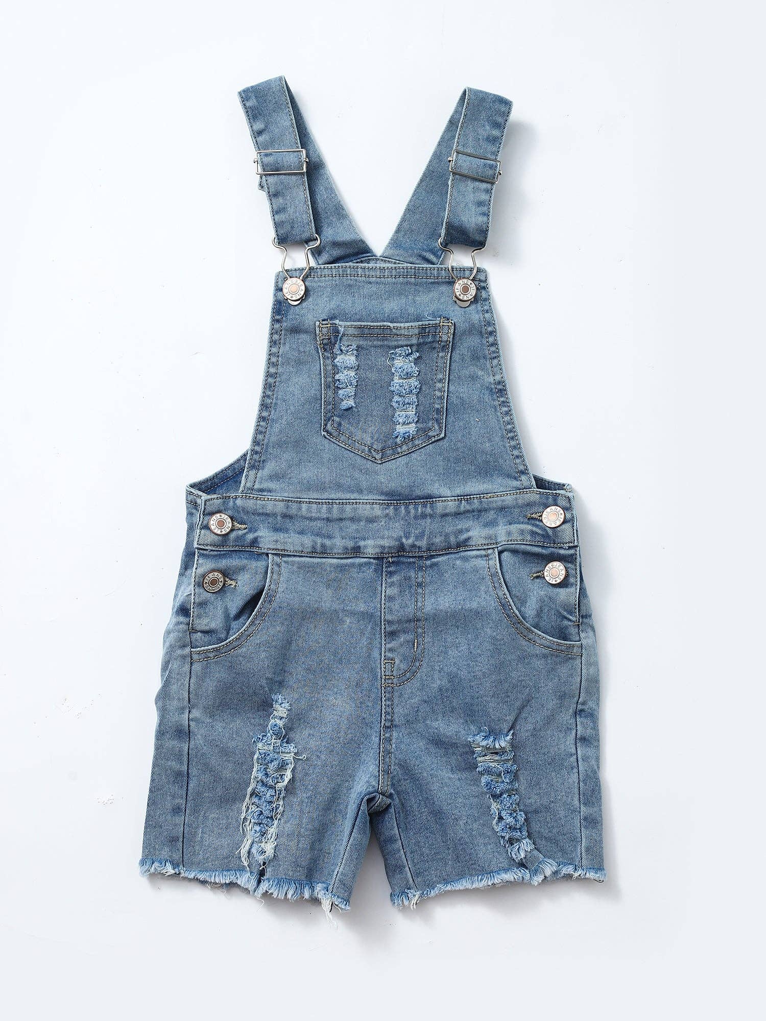 Kids Girls Light Wash Denim Short Overalls