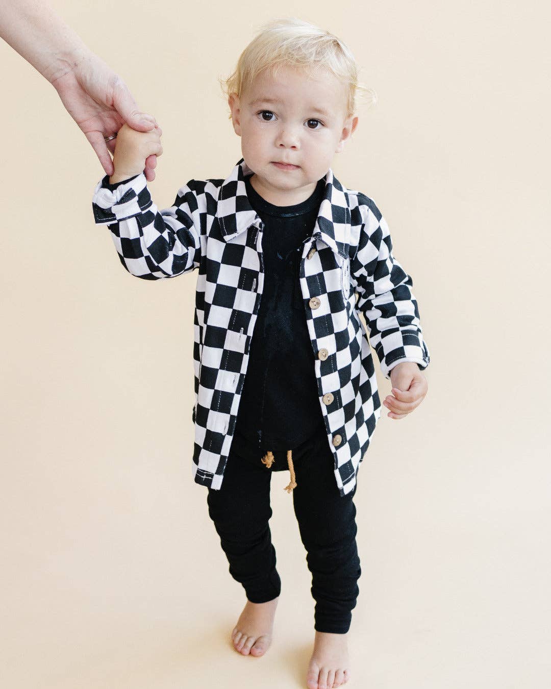 Baby & Kids Cotton Shacket| Smiley Checkered Black