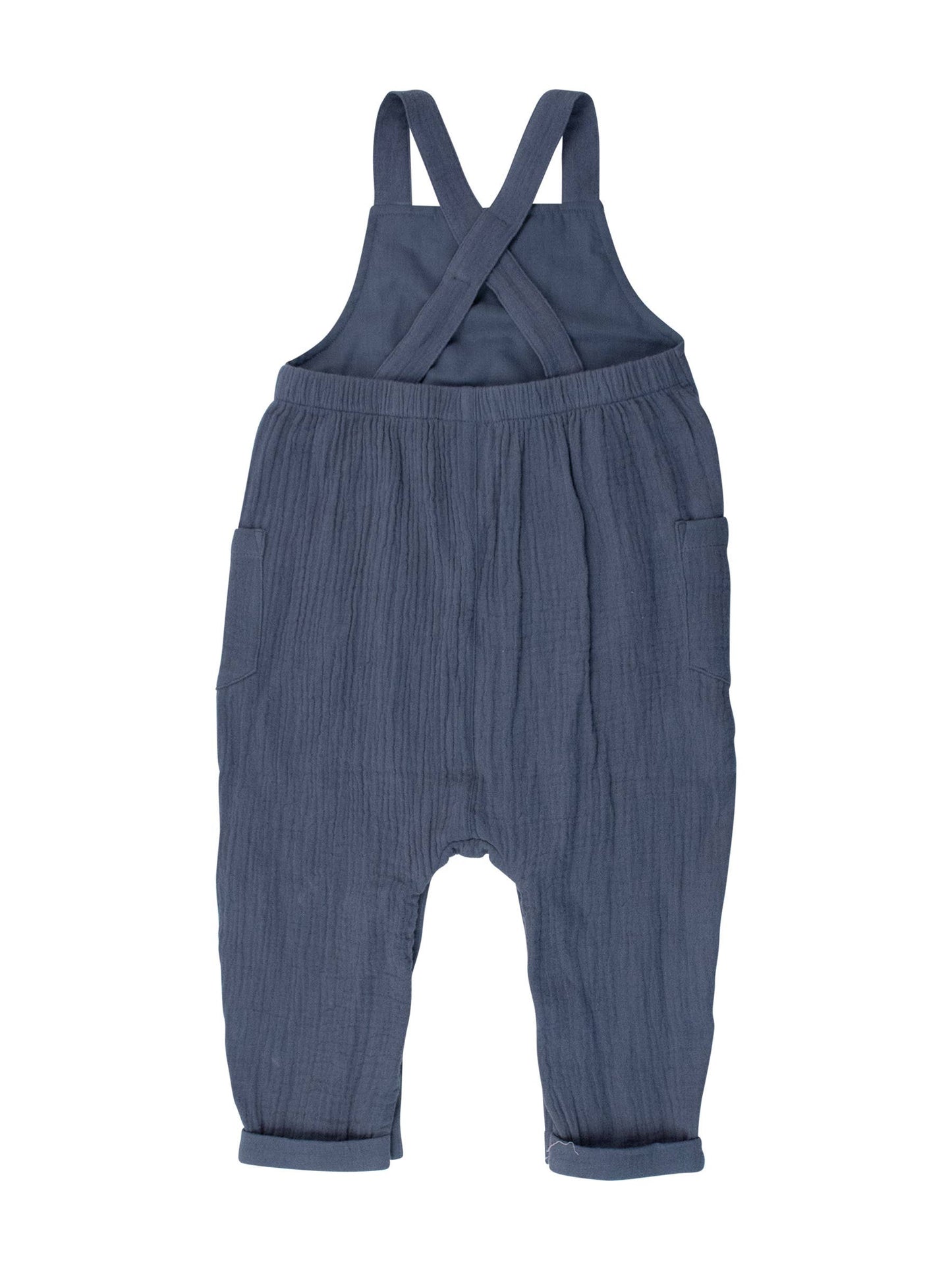 Baby Boys Steel Blue Cotton Gauze Overall Jumpsuit