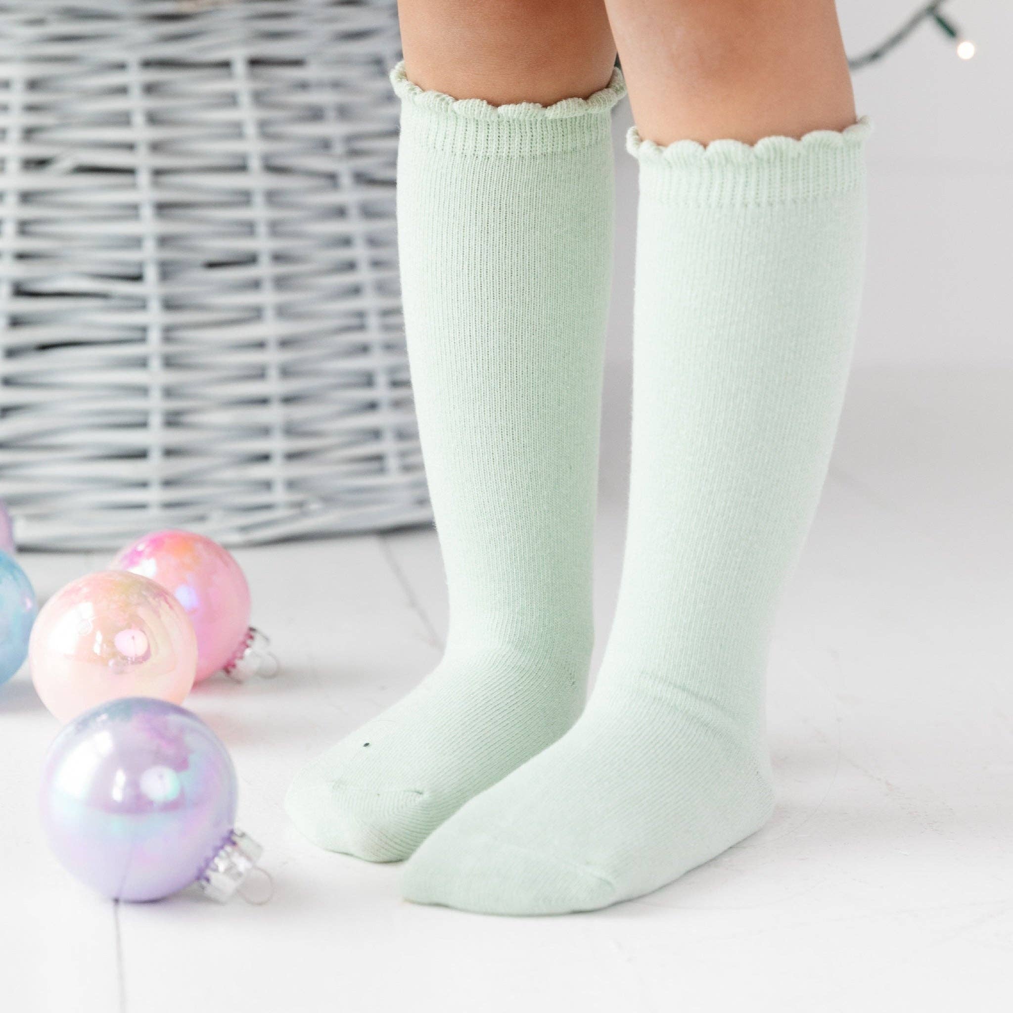 Mint Scalloped Knee High Socks
