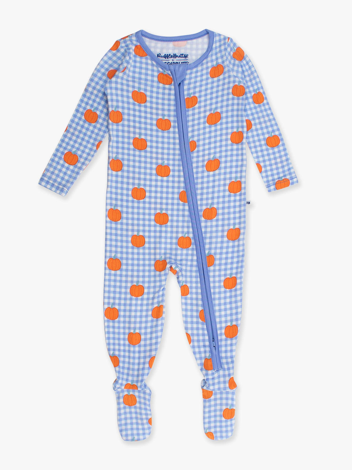 SoftSnooze™ Baby Bamboo Viscose Pumpkin Patch Gingham Footed One Piece Pajama