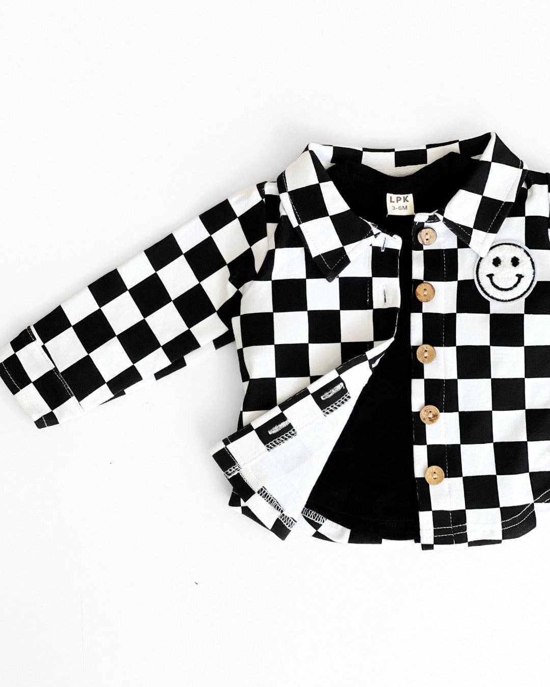 Baby & Kids Cotton Shacket| Smiley Checkered Black