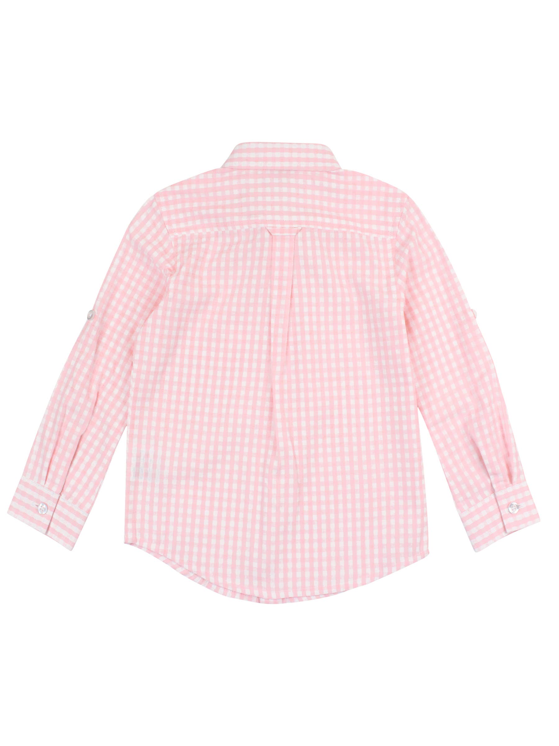 Boys Pink Gingham Check Long Sleeve Button Down Shirt