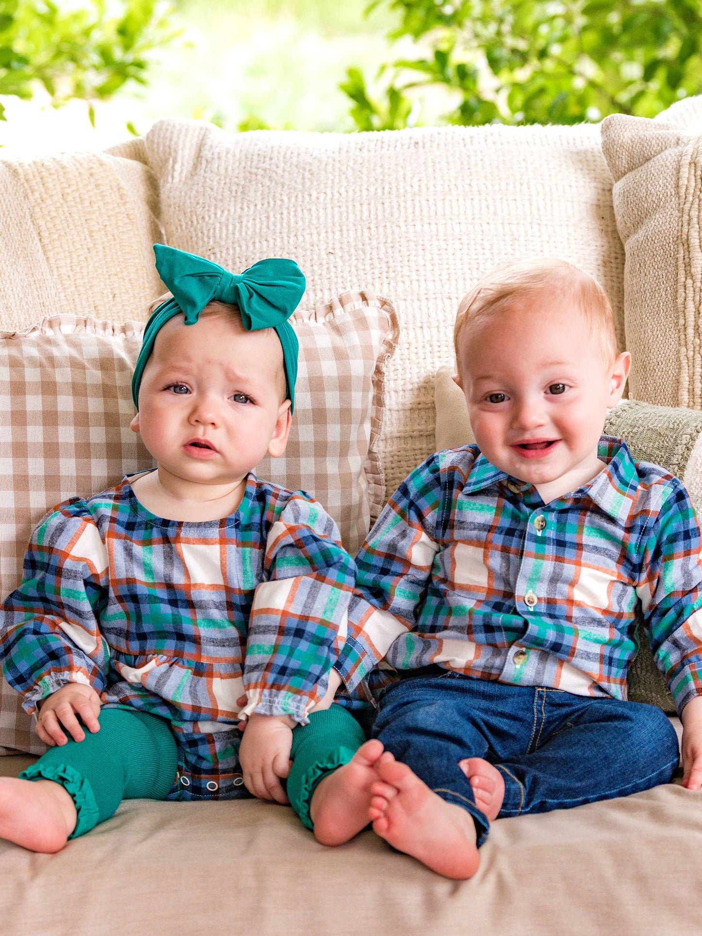 Baby Girls Peyton Plaid Woven Long Sleeve Bubble Romper