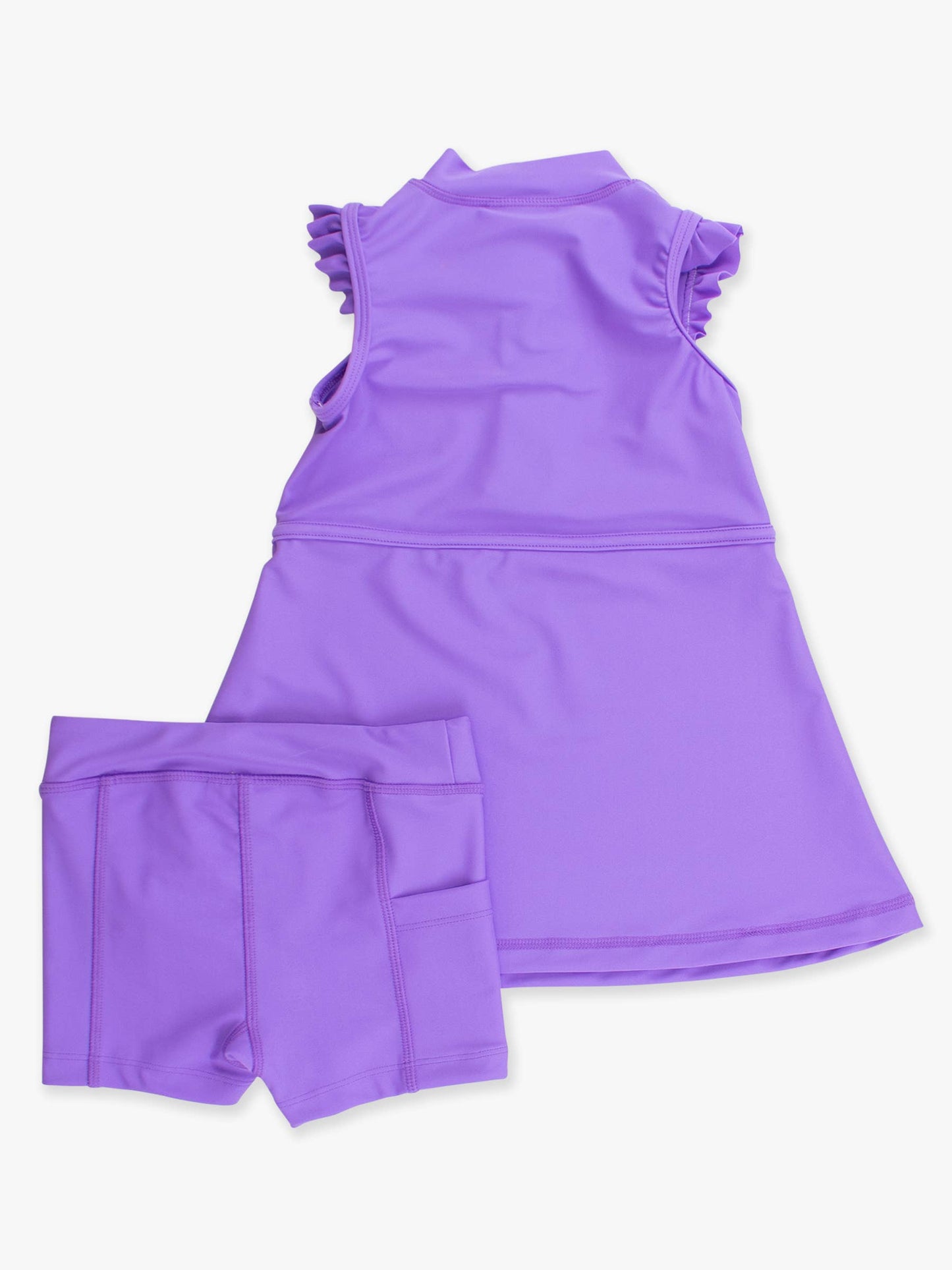 Women's Neon Purple Flutter Sleeve Active Dress & Bike Short Set