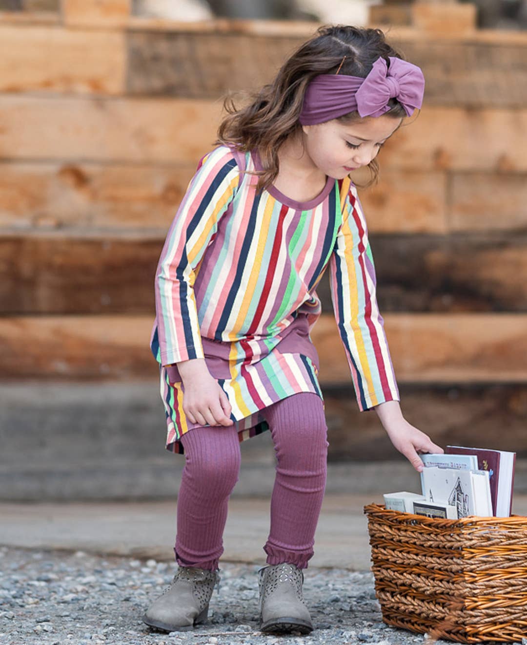 Girls Vintage Violet Rib Knit Footless Ruffled Tights