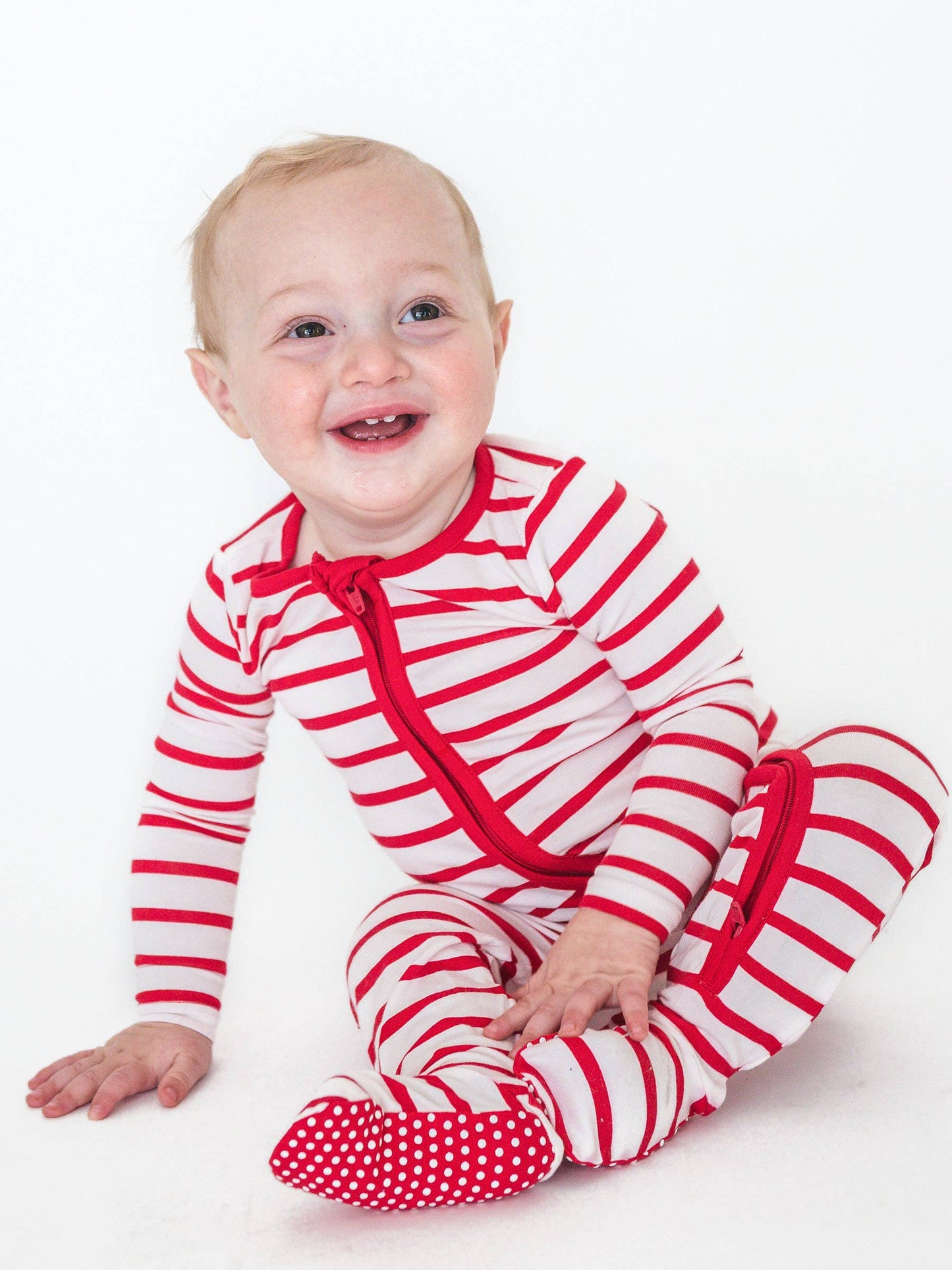 SoftSnooze™ Baby Boys Cotton Modal Red & White Stripe Footed One Piece Pajama