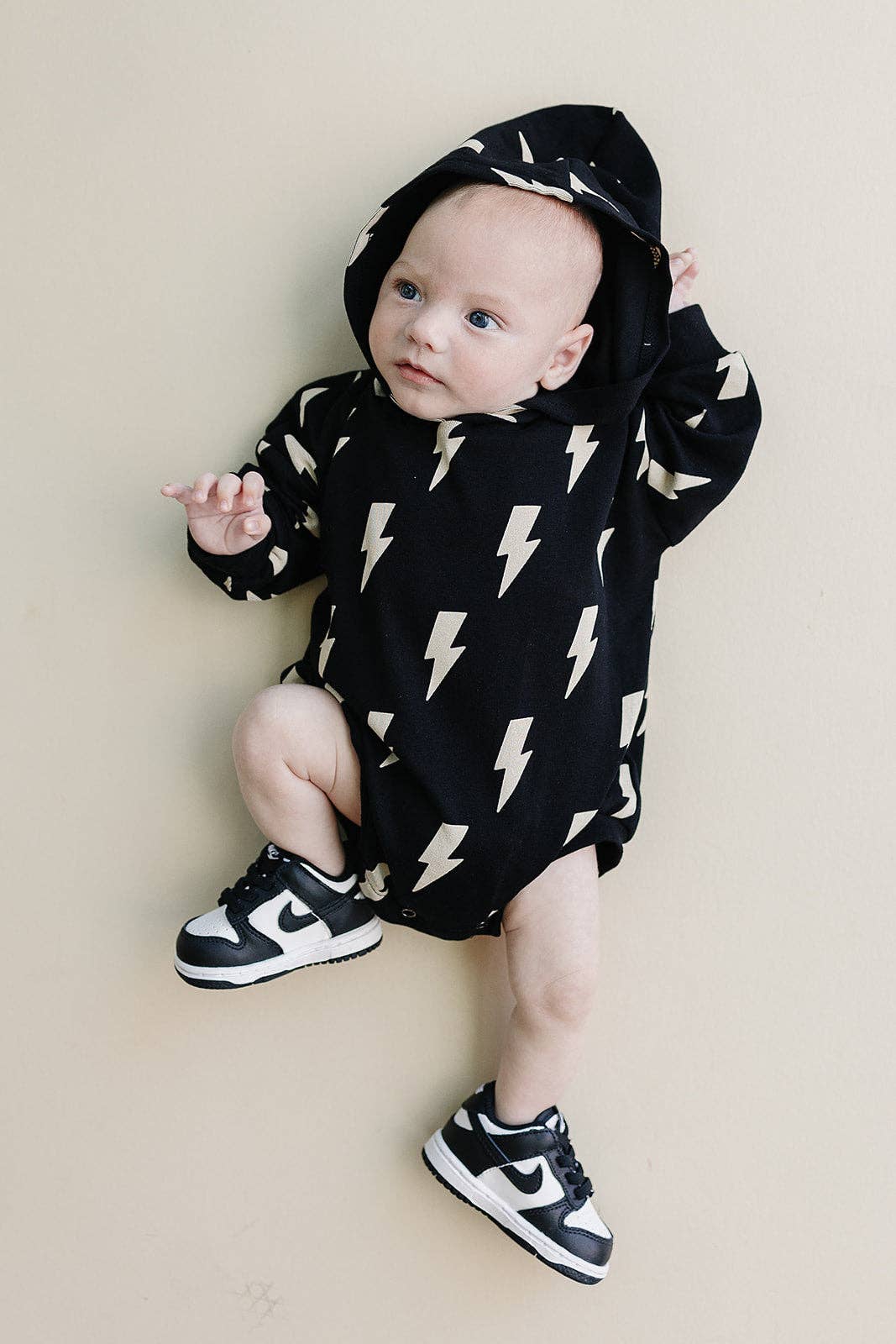 Hooded Bubble Romper  |  Black Bolts