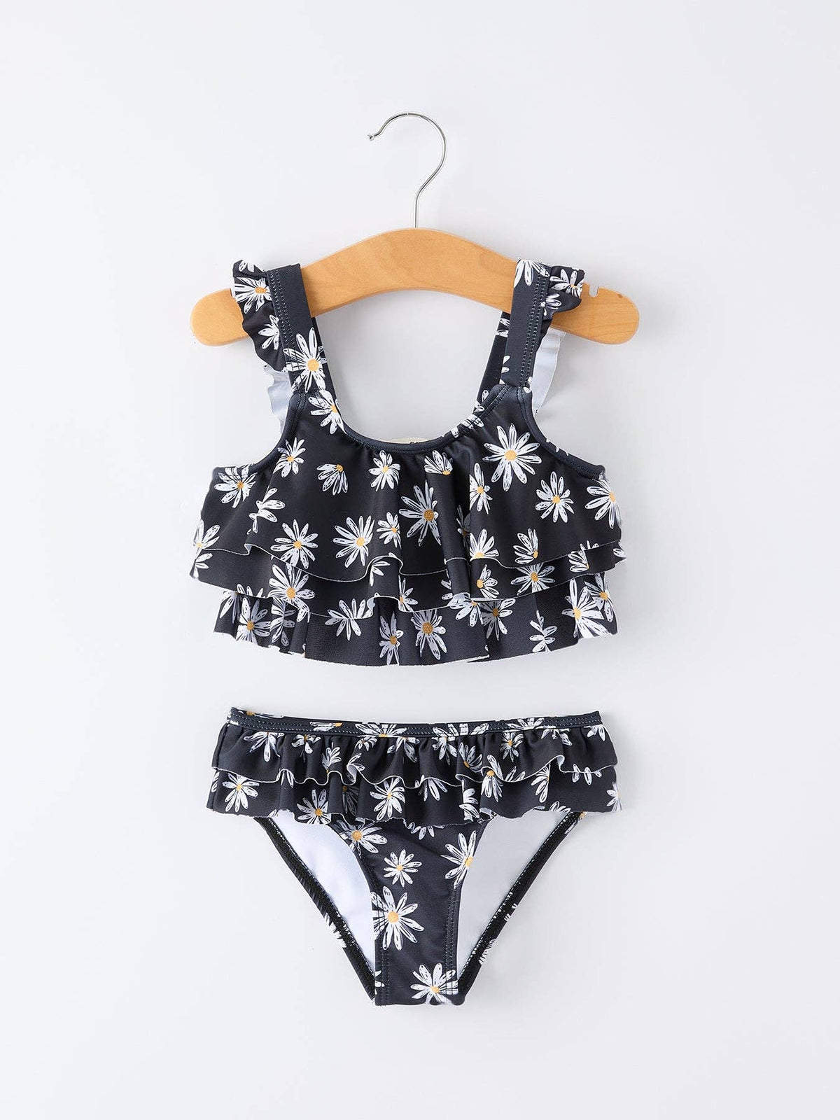 Summer Black Floral Girl Two Piece Swimsuit