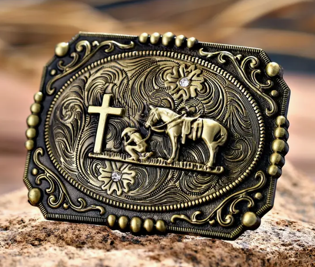 Antique Silver Praying Cowboy Belt Buckle 1790