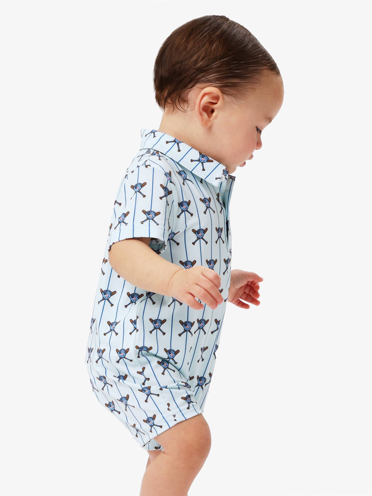 Baby Boys Blue Batter Up Baseball Performance Polo Romper
