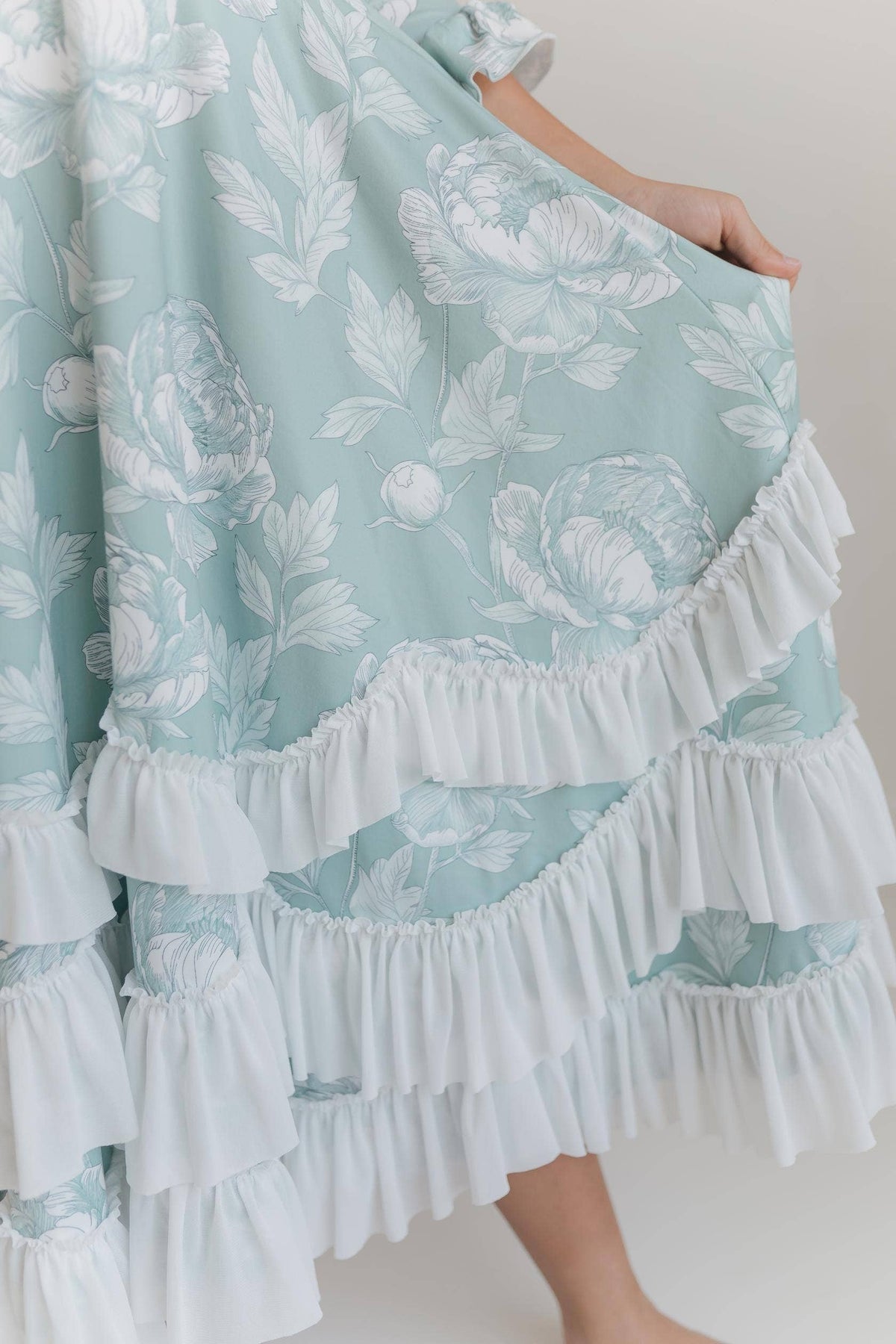 Girls Bella Soft Sage & Winter White Twirl Ruffles Dress