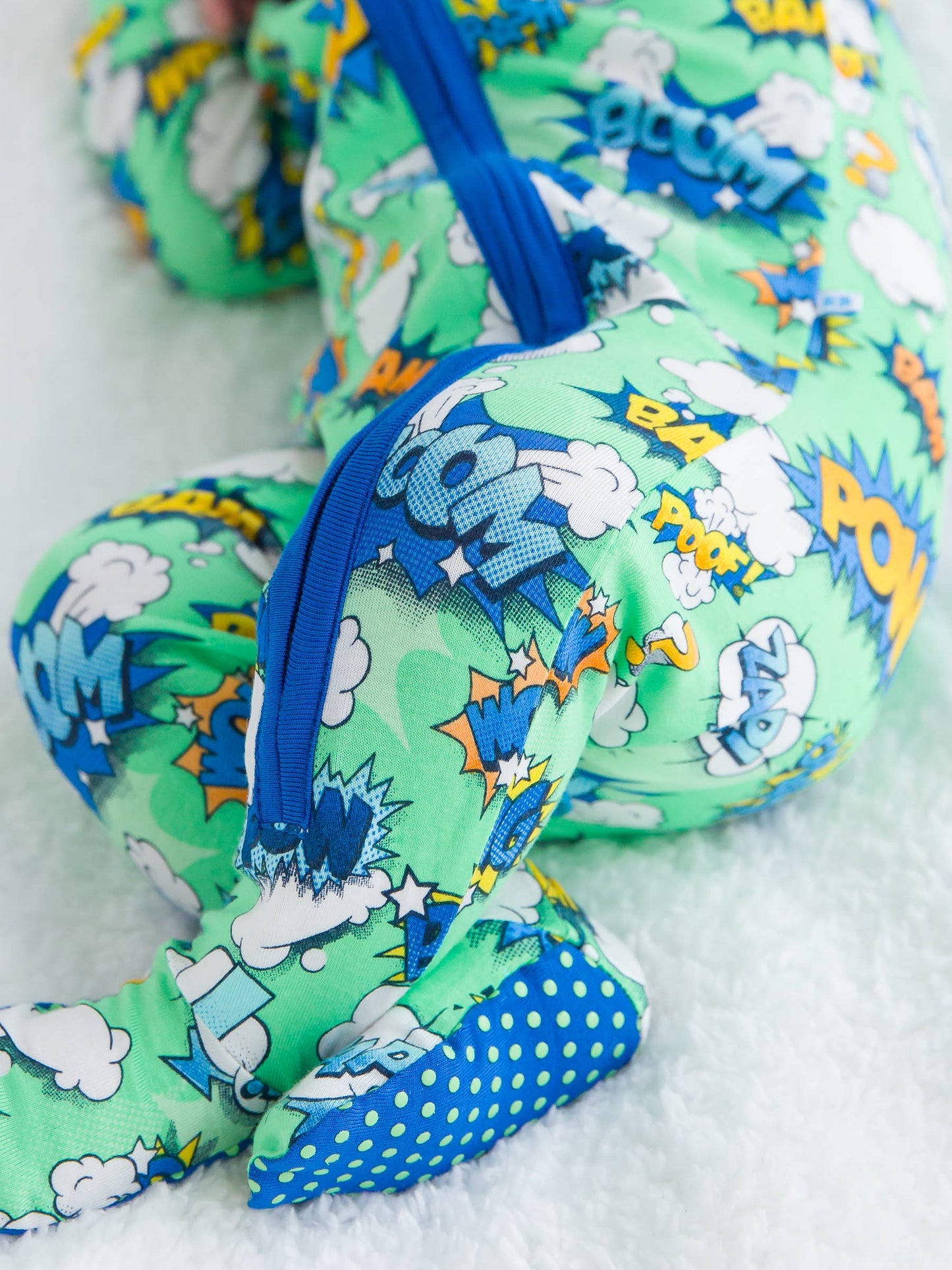 SoftSnooze™ Baby Boys Bamboo Viscose Boom Pow Footed One Piece Pajama