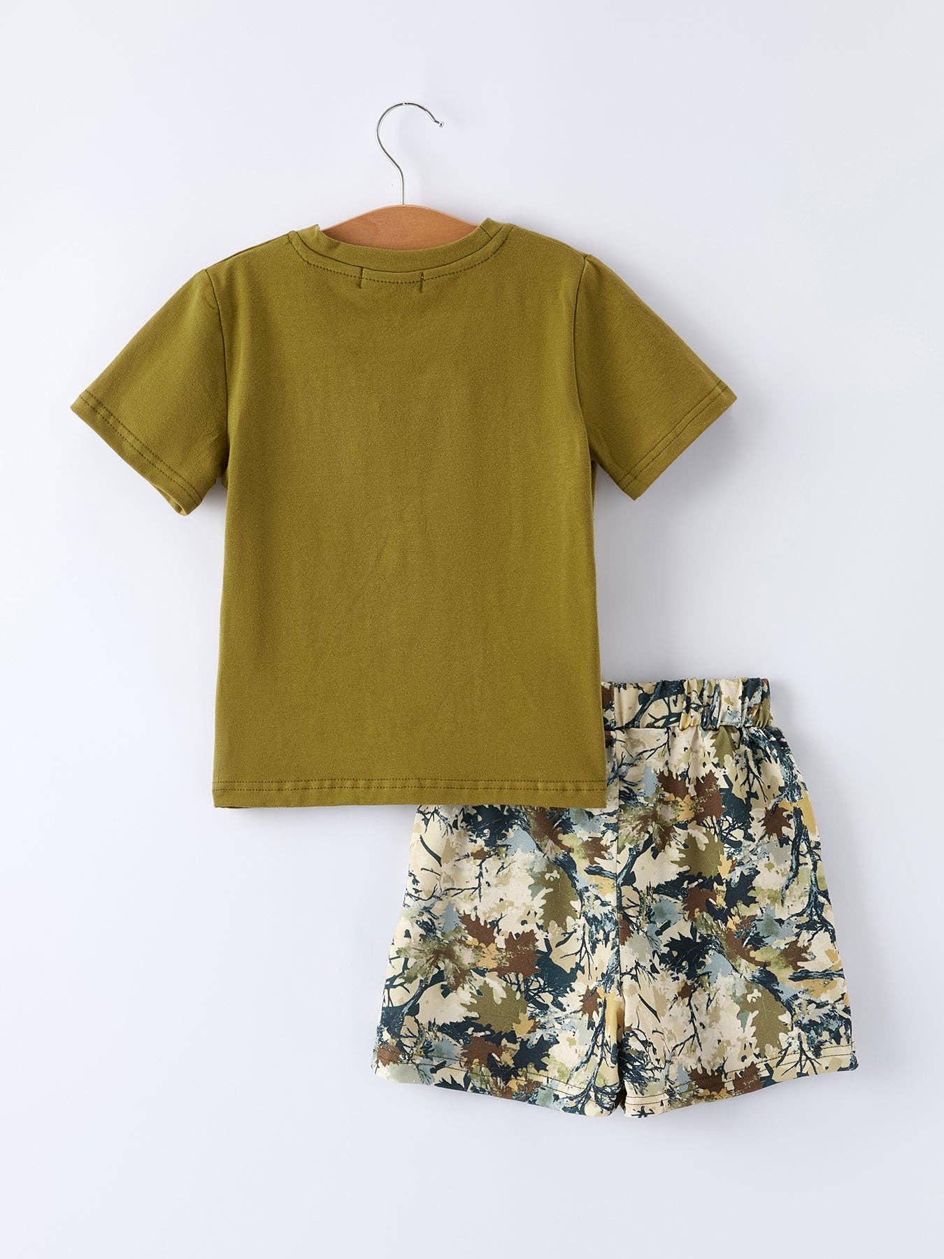 Duck Embroidery Boys Set Green Tee and Camo Shorts