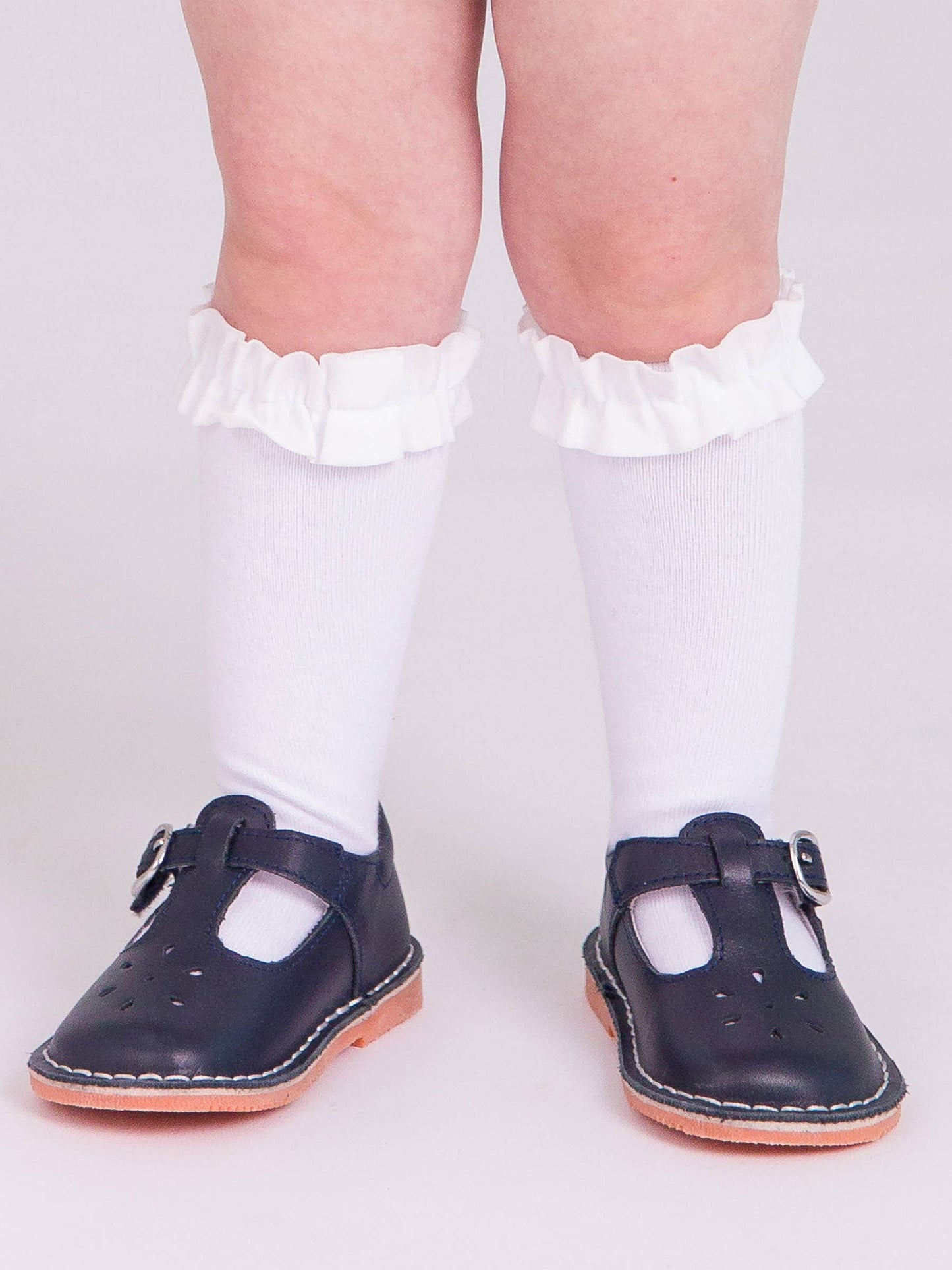 Girls Black; White & Dark Navy 3-Pack Knee High Ruffle Socks