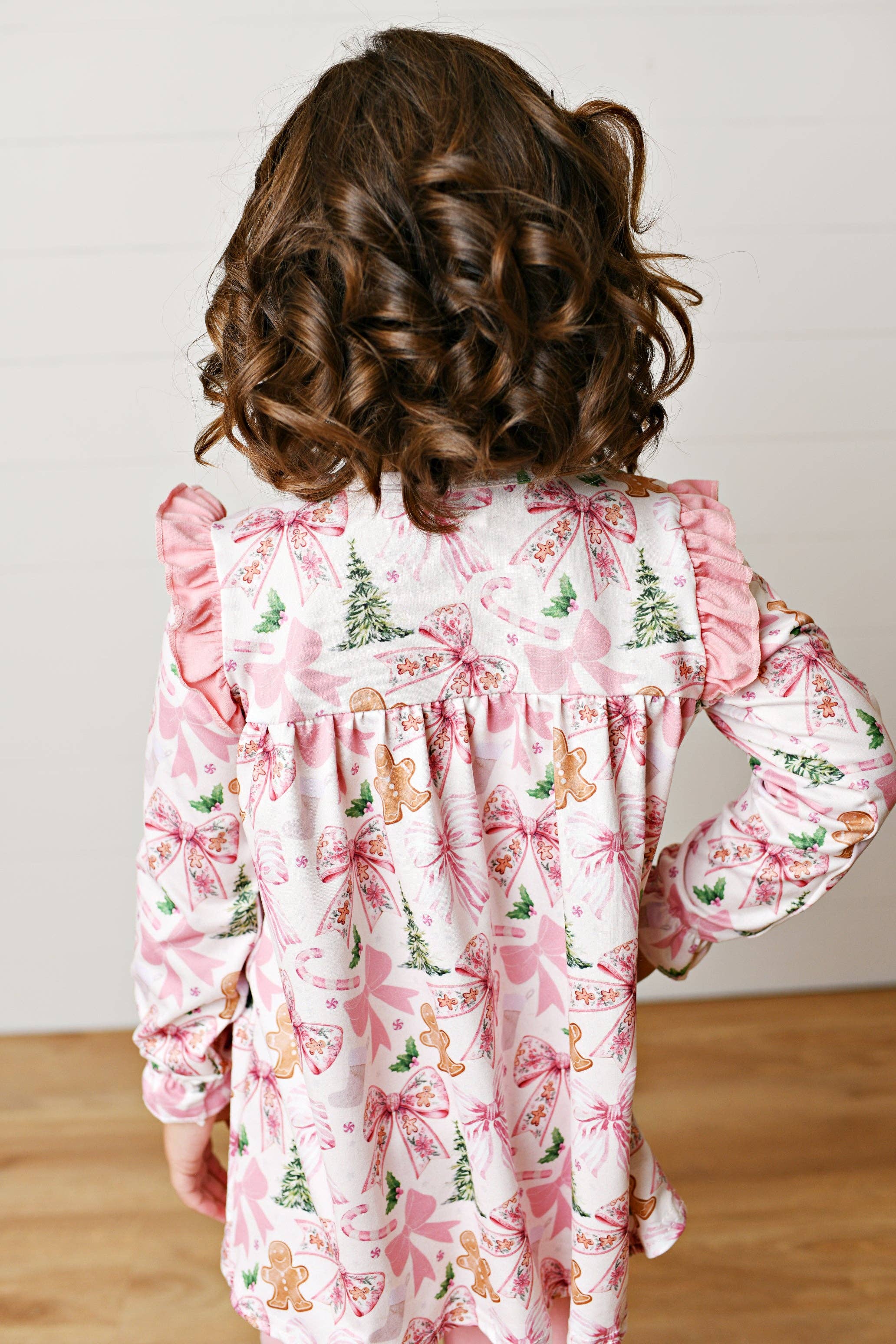 Girls Pink Tree Bow Tied Christmas Winter Holiday Pant Set